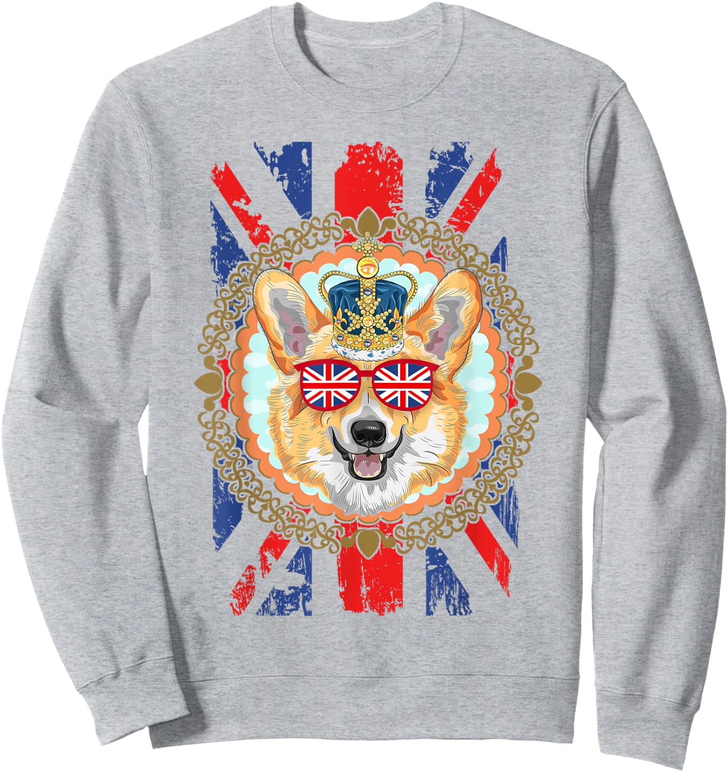Novelty Union Jack Flag With Corgi For Kids & British Expats Sweatshirt - Sweatshirt | Ash