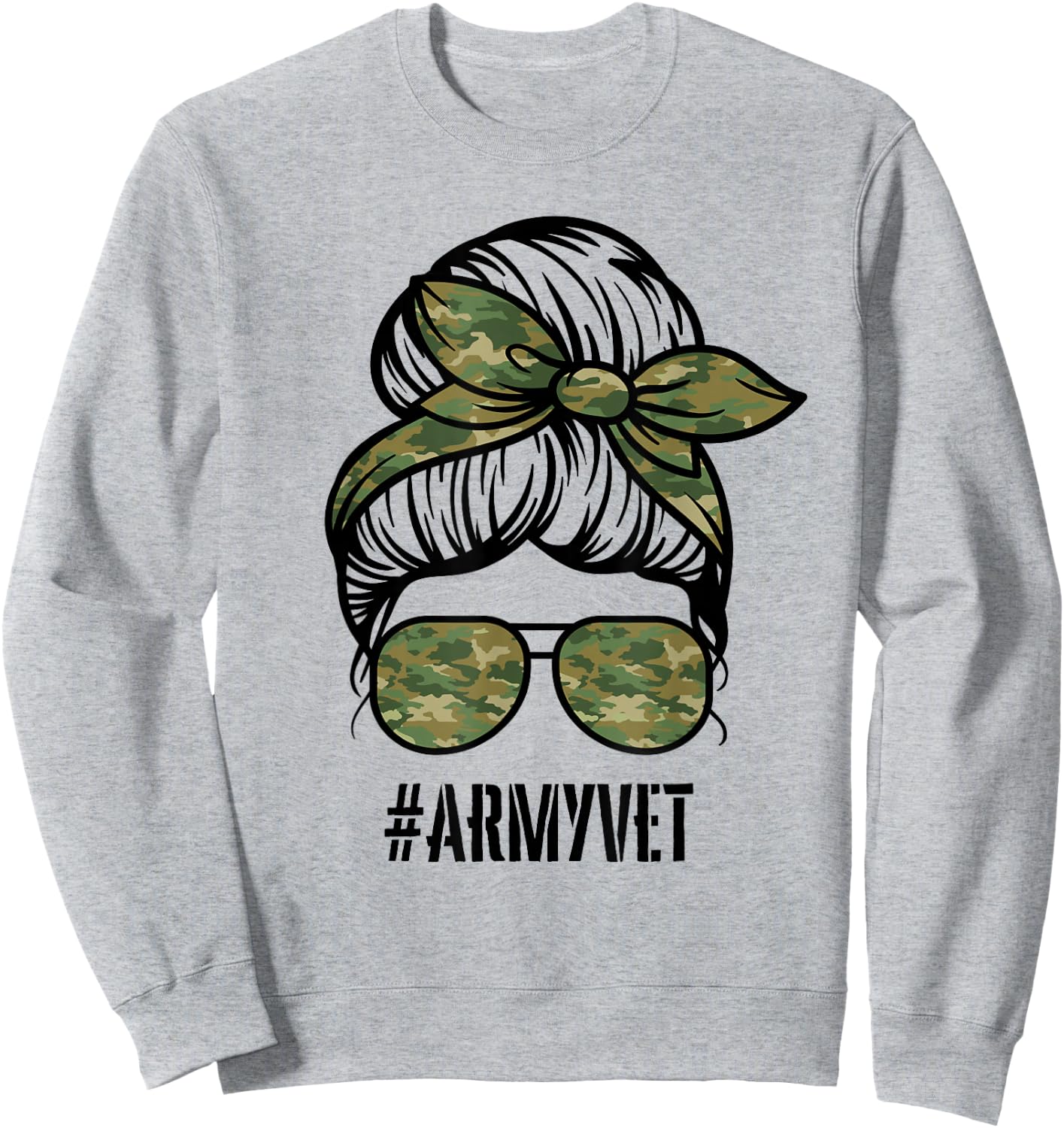Army Vet Armyvet messy bun camouflage women's Veteran Sweatshirt - Sweatshirt | Ash