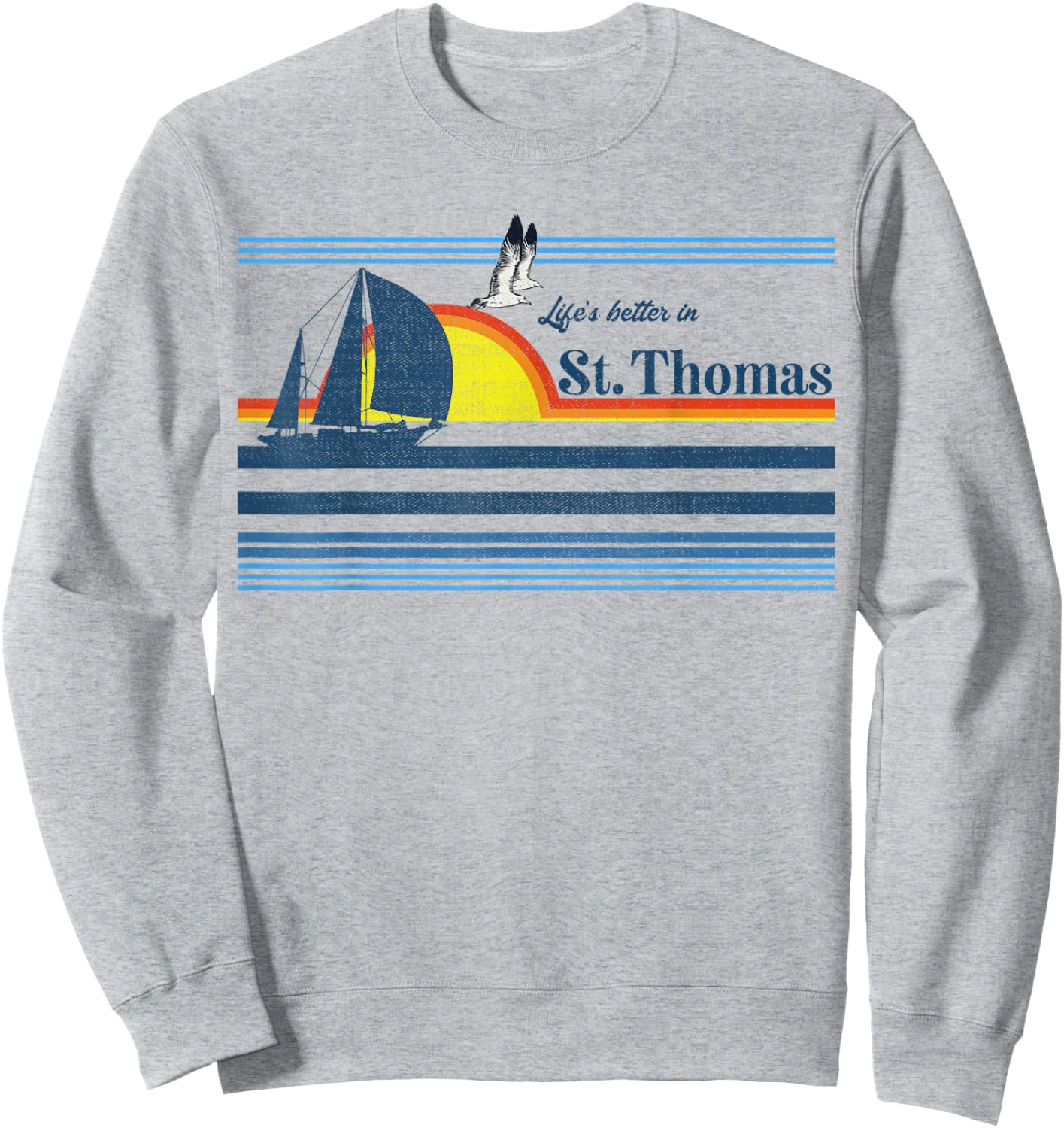 Saint St. Thomas Retro 70s 80s Beach Sailing Sailboat Island Men Women Kids Sweatshirt - Sweatshirt | Ash