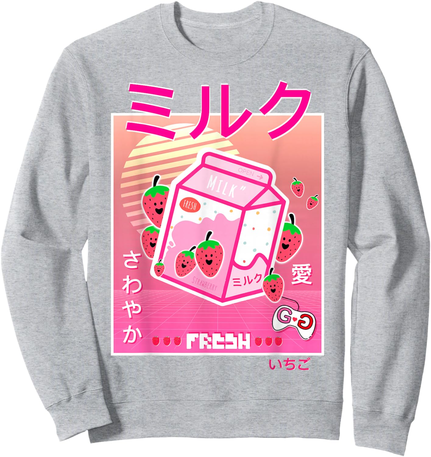 Strawberry Milk Carton Kawaii Pink Aesthetic Otaku Japanese Sweatshirt - Sweatshirt | Ash