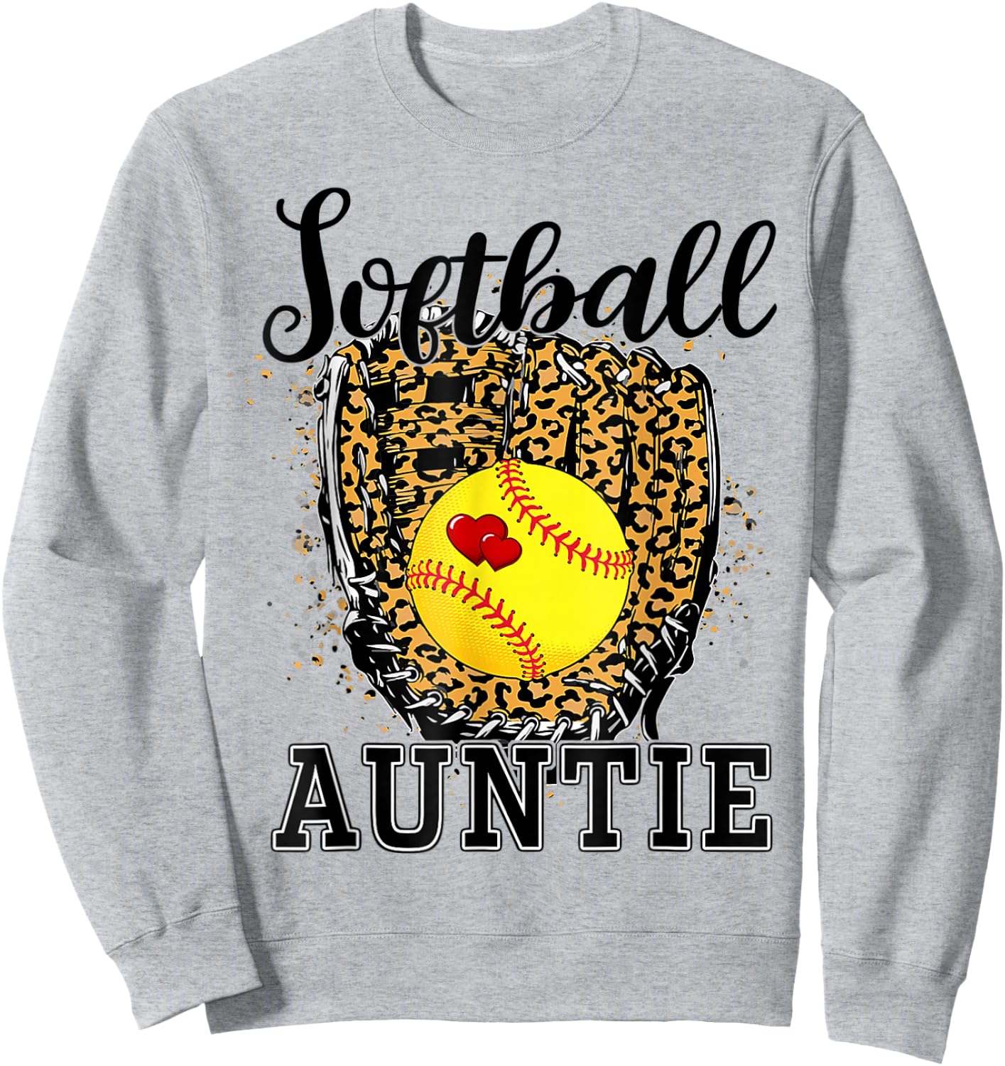 Softball Auntie Leopard Game Day Aunt Mother Sweatshirt - Sweatshirt | Ash