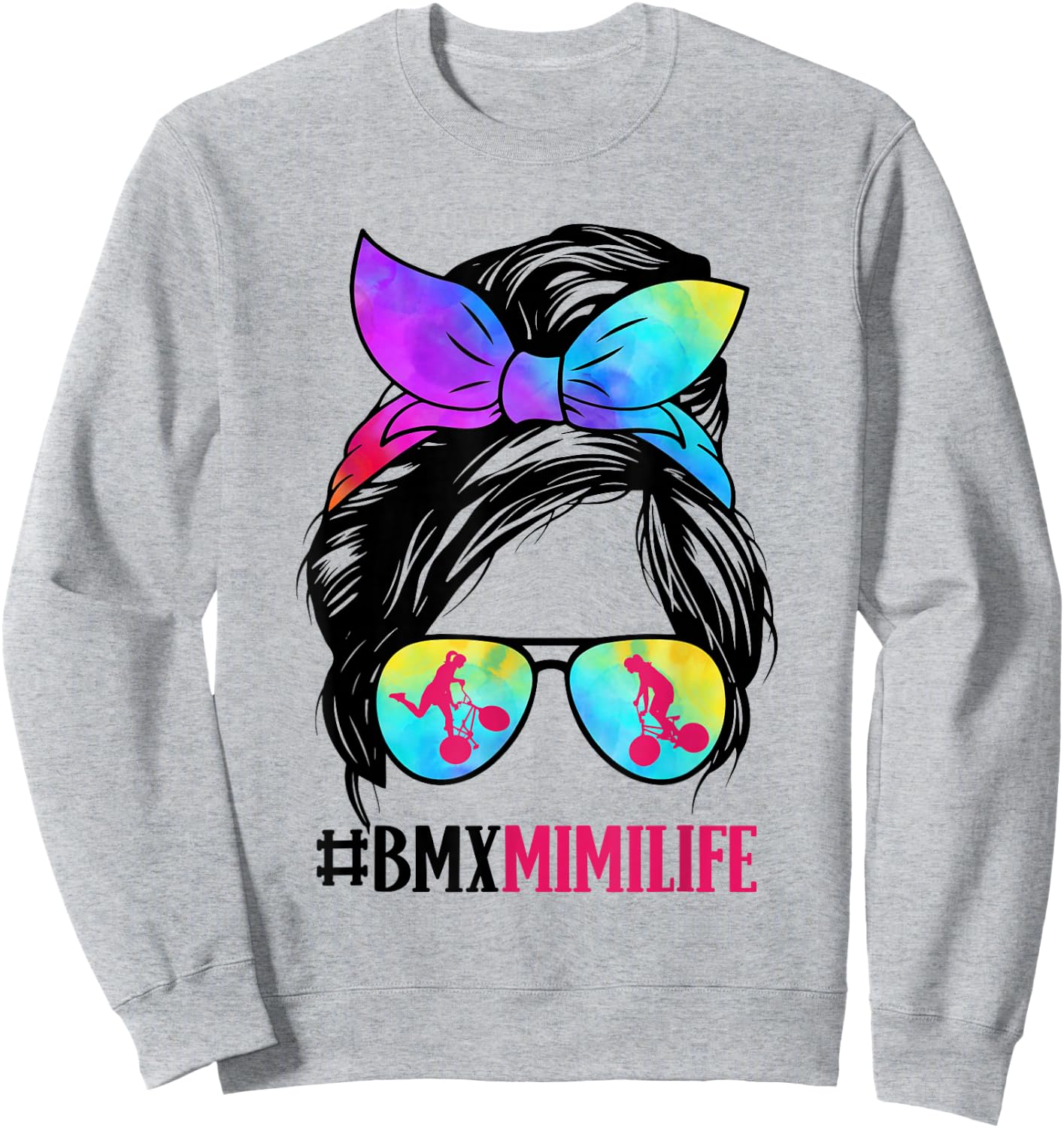 BMX Mimi Life Messy Bun Hair Glasses Grandma Sweatshirt - Sweatshirt | Ash
