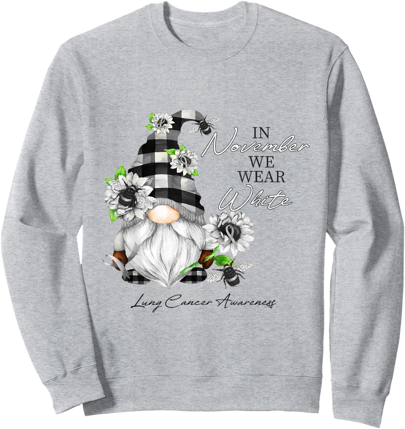 In November We Wear White for Lung Cancer Awareness Gnome Sweatshirt - Sweatshirt | Ash