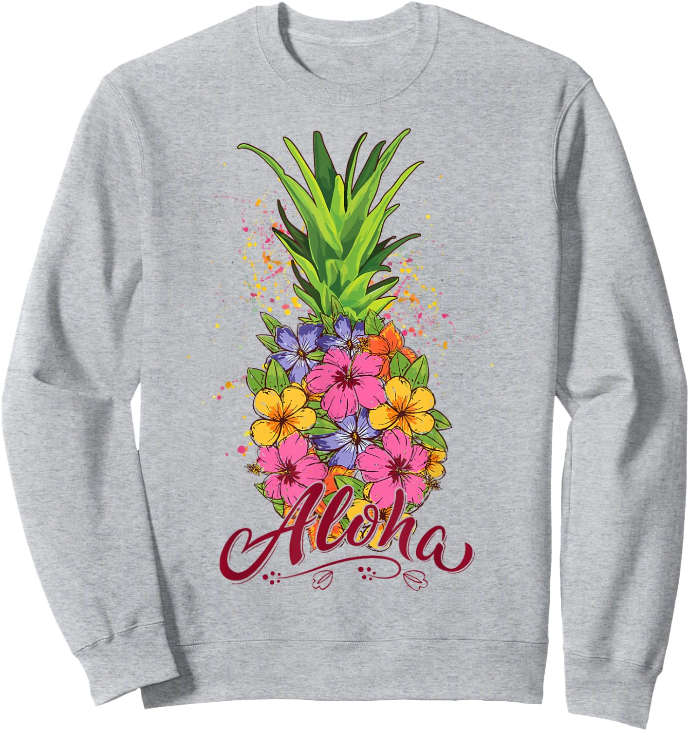 Hibiscus Aloha Hawaiian Pineapple Teen Girls Youth Sweatshirt - Sweatshirt | Ash