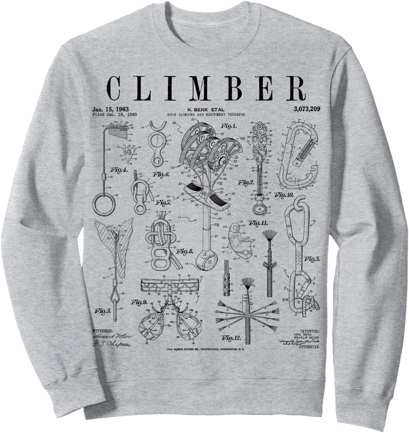 Climber Rock Climbing Bouldering Vintage Patent Print Sweatshirt - Sweatshirt | Ash