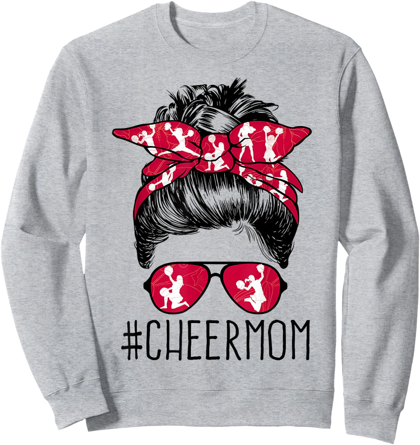 Cheer Mom Cheerleader Mama Life Messy Bun Mother's Day Sweatshirt - Sweatshirt | Ash