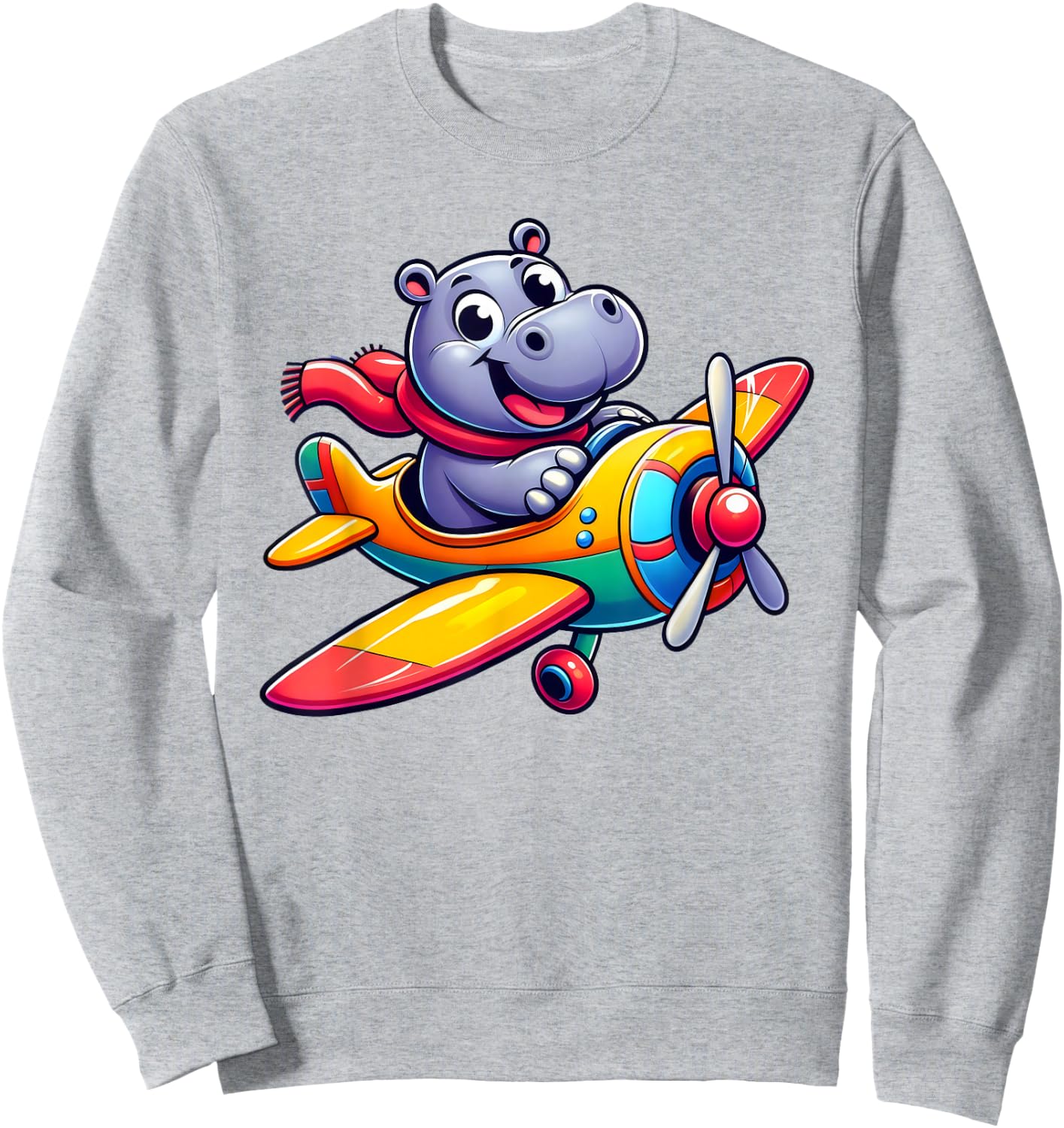 Pilot Hippo Flying Airplane Sweatshirt - Sweatshirt | Ash