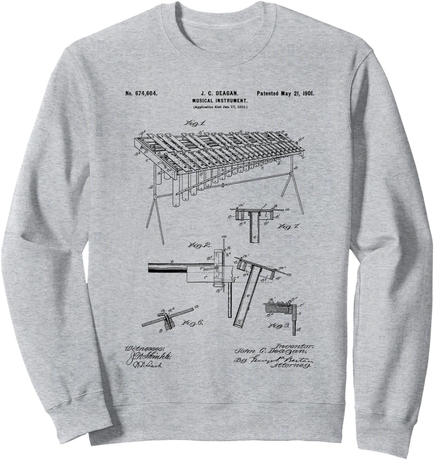 Marimba Blueprint Vintage Patent Instrument Marimba Player Sweatshirt - Sweatshirt | Ash