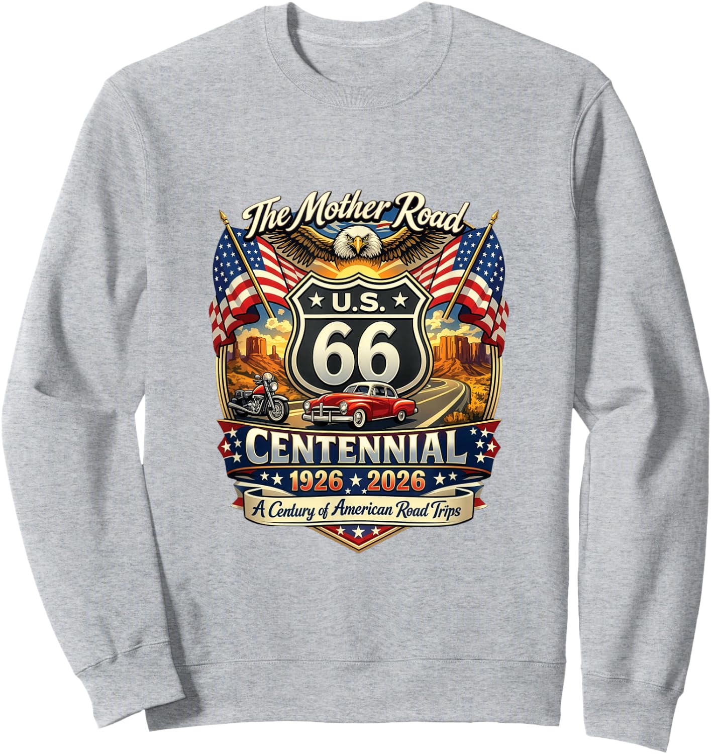 Vintage Highway 66 100 Year Anniversary Centennial Souvenir Sweatshirt - Sweatshirt | Ash