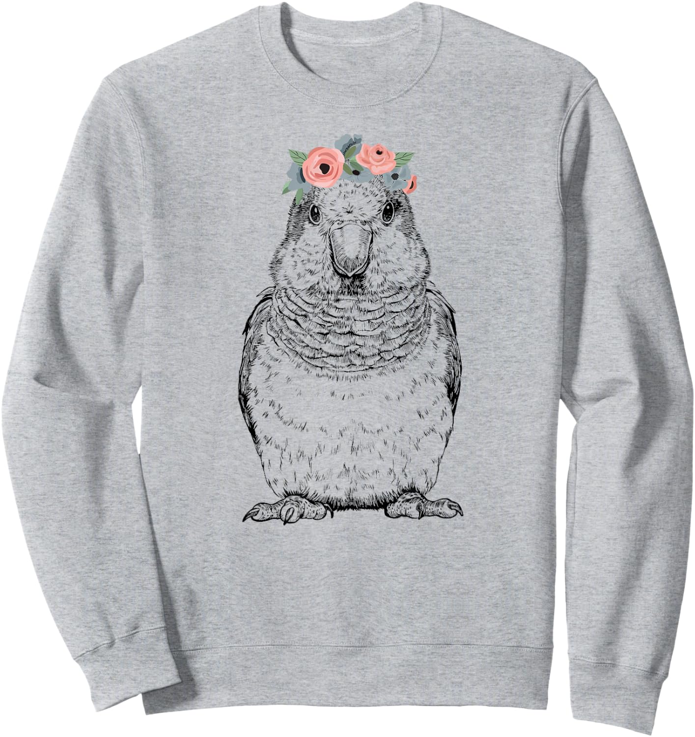 Quaker Parrot with Floral Headband Parrot Bird Sweatshirt - Sweatshirt | Ash