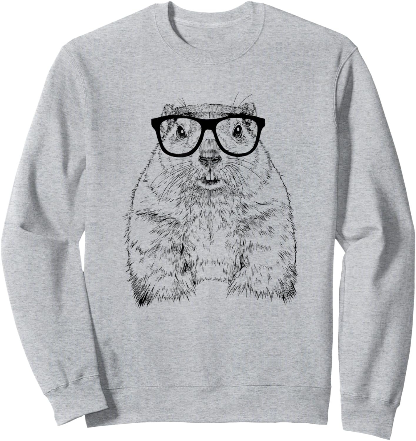 The Pawster Hipster Groundhog in Nerd Glasses Adults' Grey Cotton Polyester Blend Sweatshirt - Sweatshirt | Ash