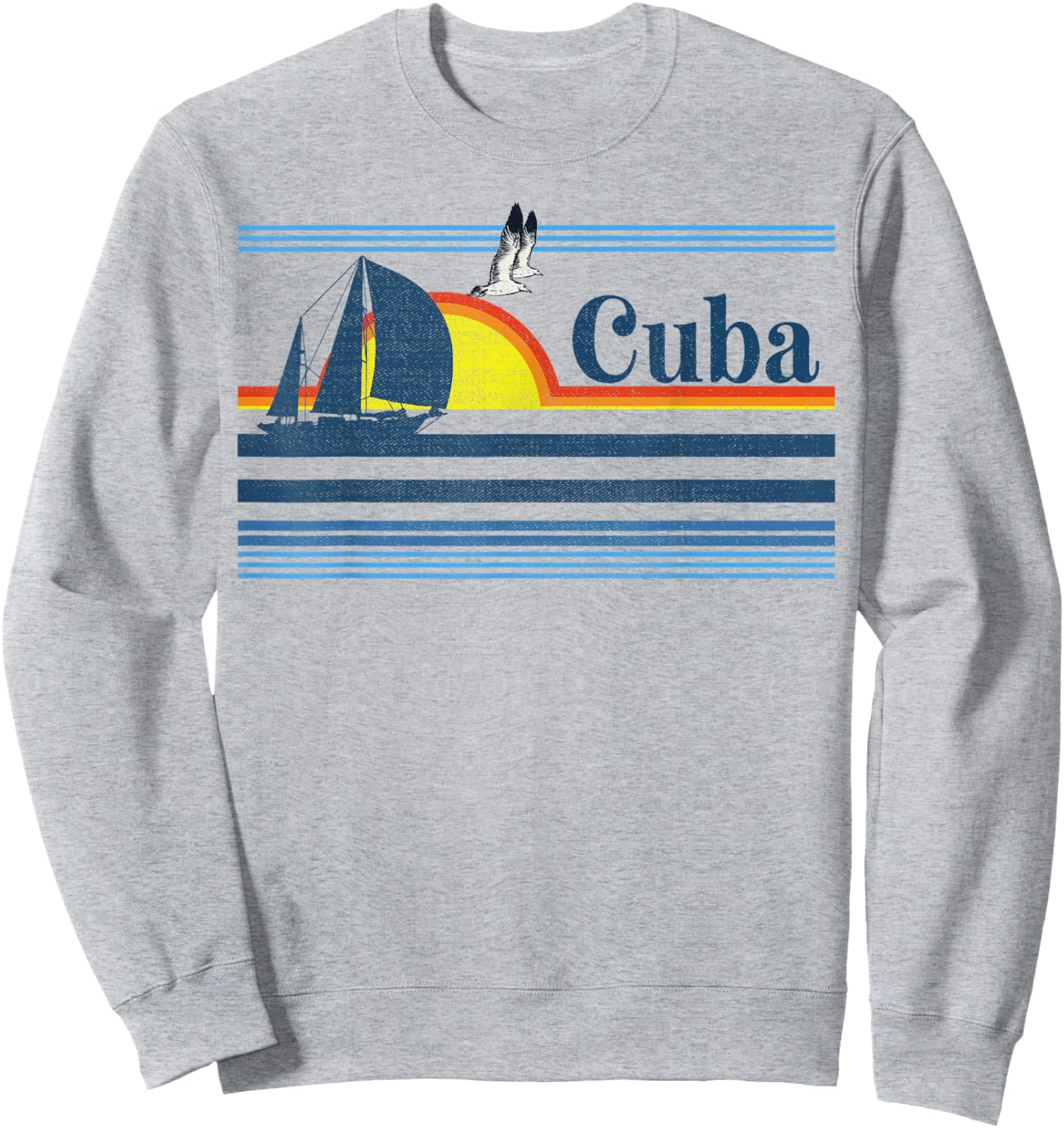 Cuba - Travel Beach Retro 70s 80s Sailing Boat Sunset Surf Men Women Kids Sweatshirt - Sweatshirt | Ash