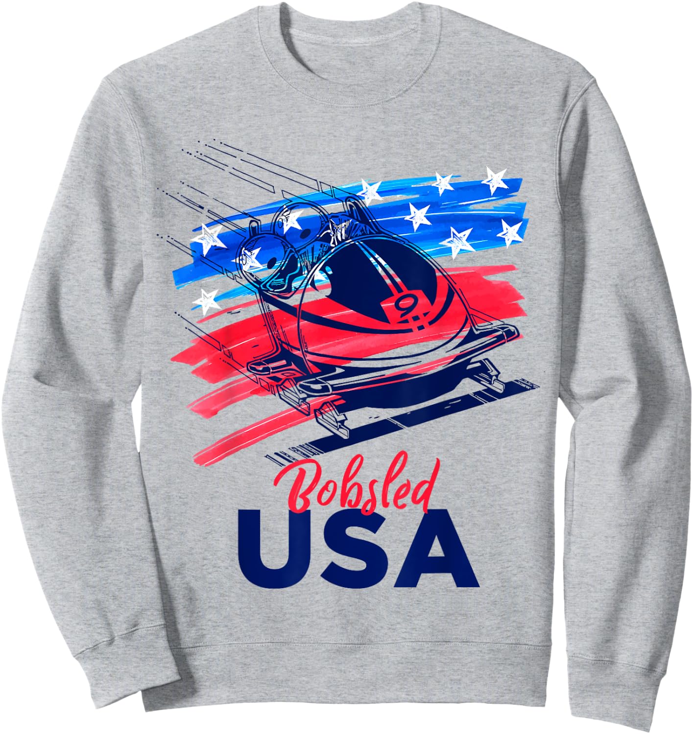 Bobsled USA Support the Team USA Flag Skeleton Winter Sweatshirt - Sweatshirt | Ash