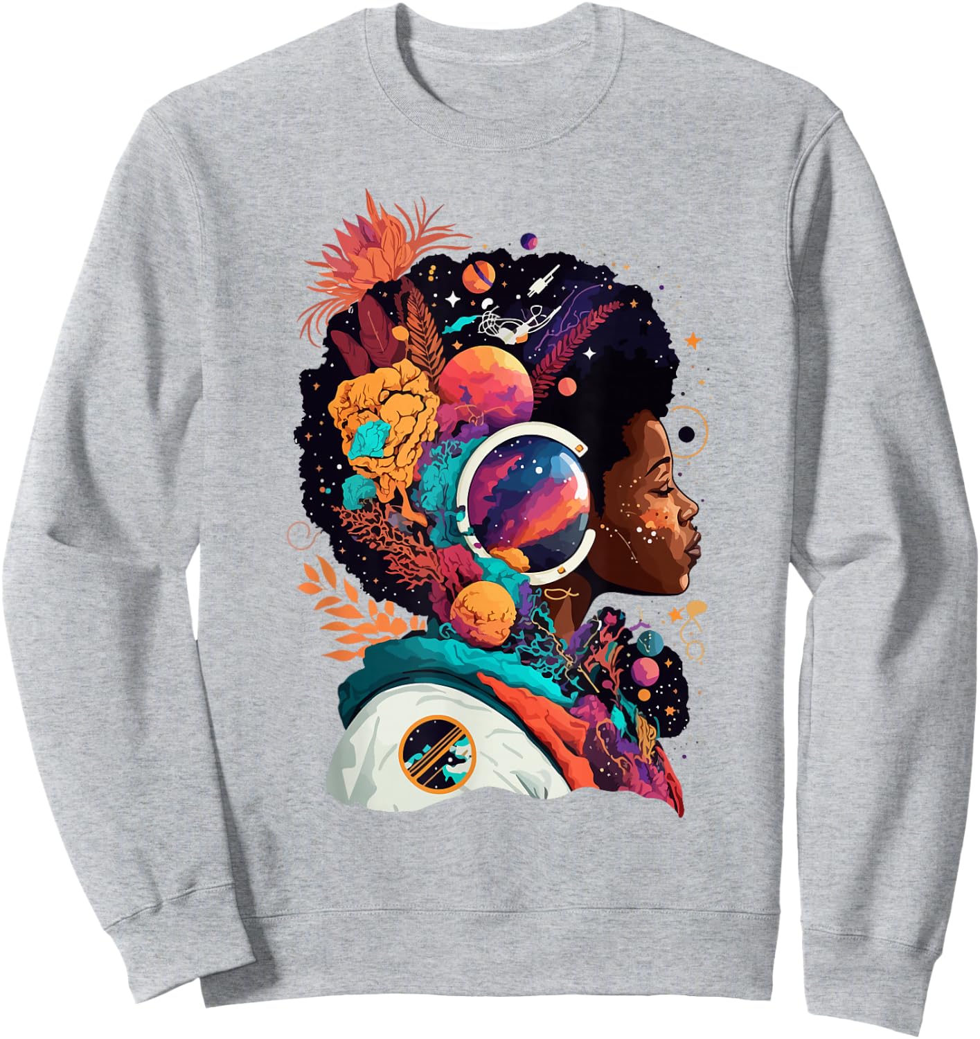 Melanin Space Astronaut African Afro woman Empowered Beauty Sweatshirt - Sweatshirt | Ash
