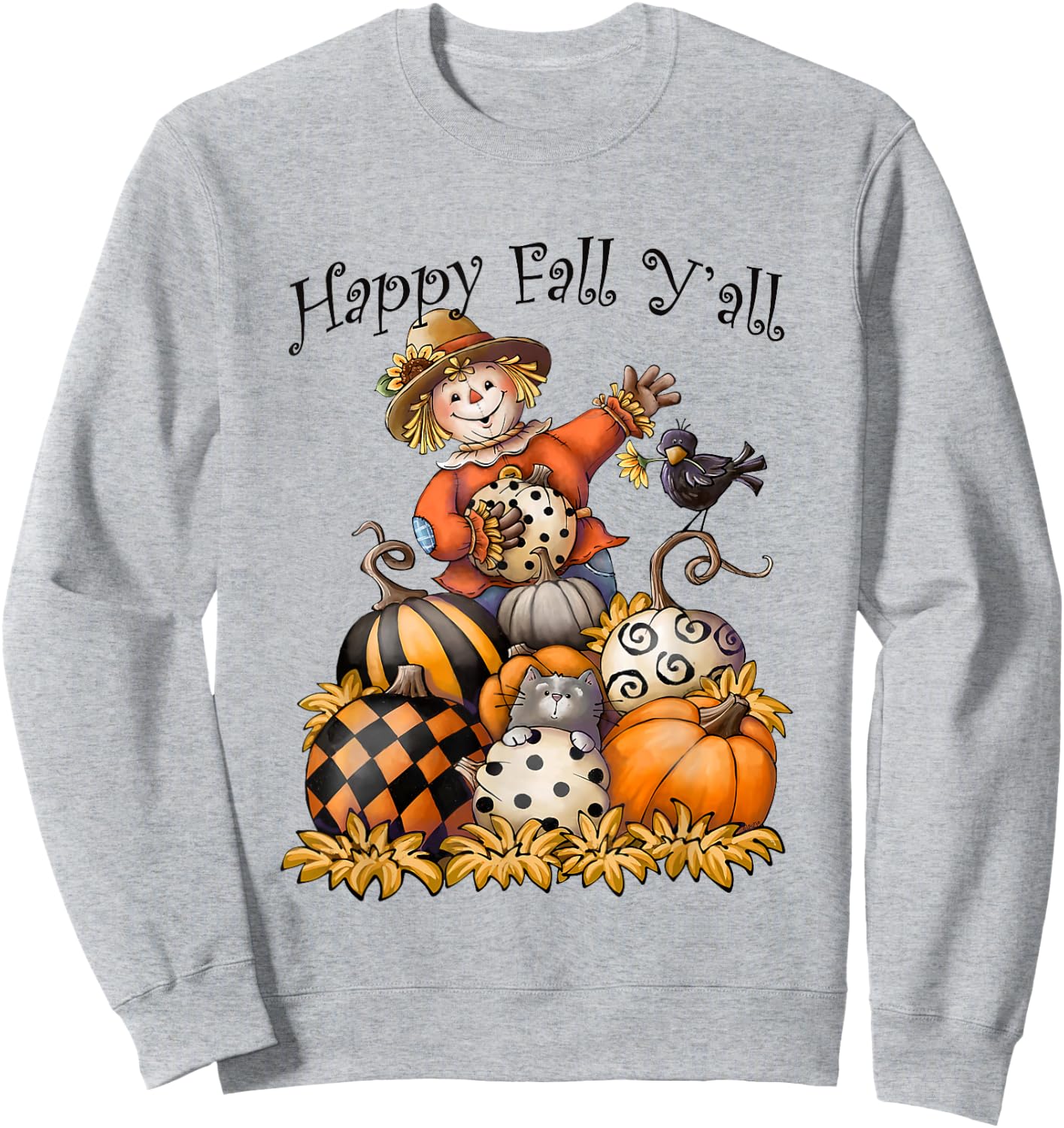Scarecrow Happy Fall Y'all Pumpkin Thanksgiving Halloween Sweatshirt - Sweatshirt | Ash