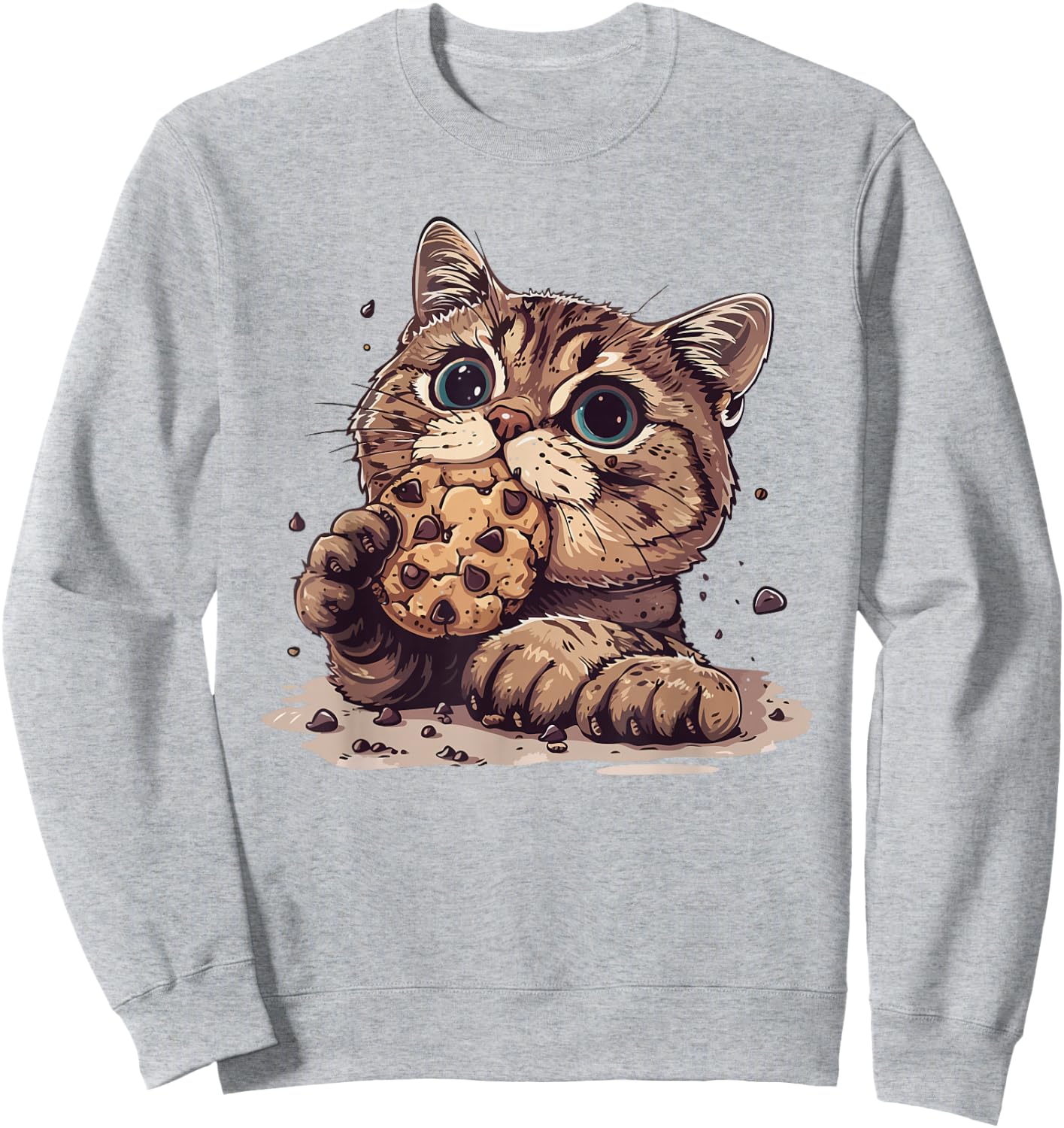 Funny Cat Eating Chocolate Chip Cookie Cute Cat Cookie Lover Sweatshirt - Sweatshirt | Ash