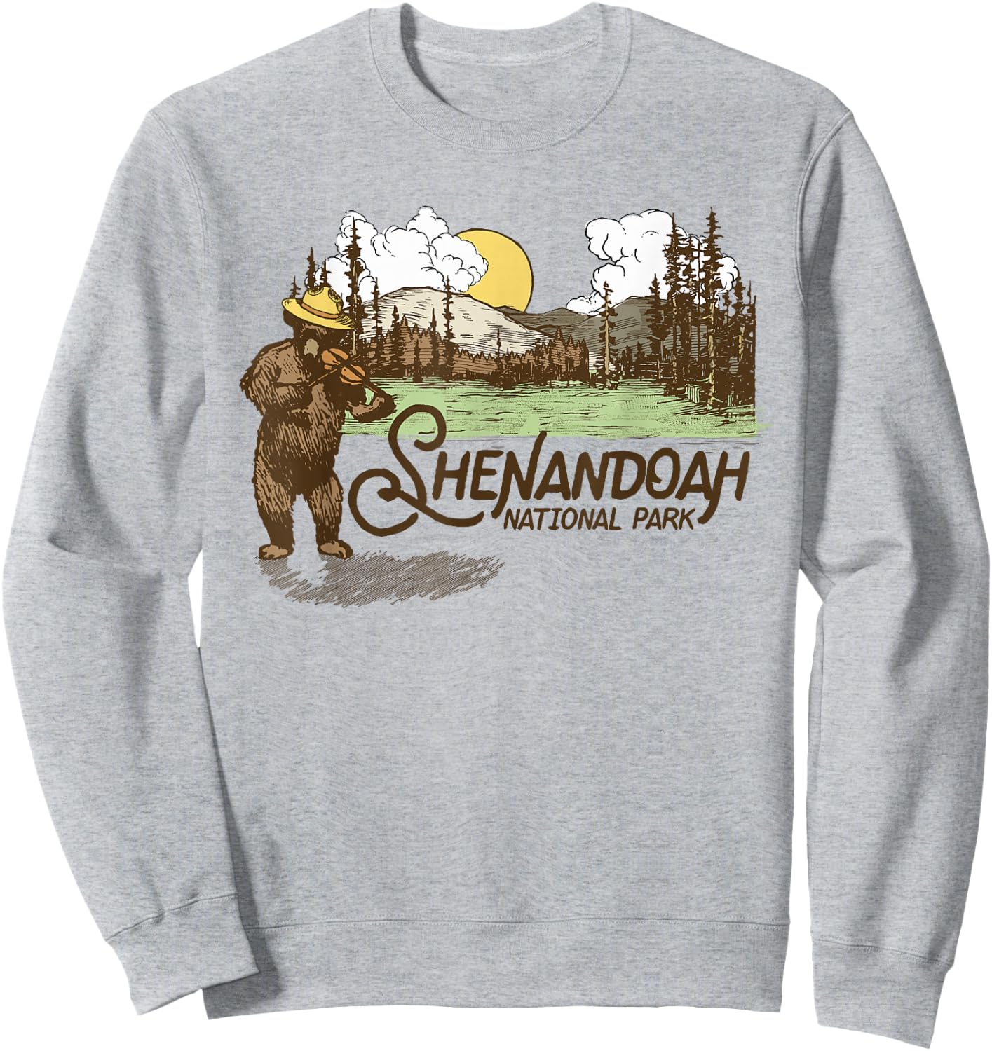 Shenandoah National Park Vintage Bear & Fiddle Funny Violin Sweatshirt - Sweatshirt | Ash