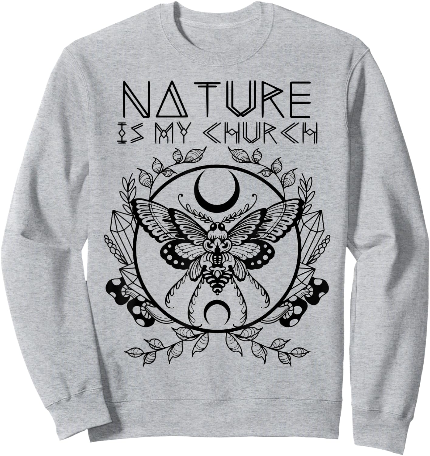 Nature Is My Church Moon Moth Witchcraft Wiccan Witch Sweatshirt - Sweatshirt | Ash
