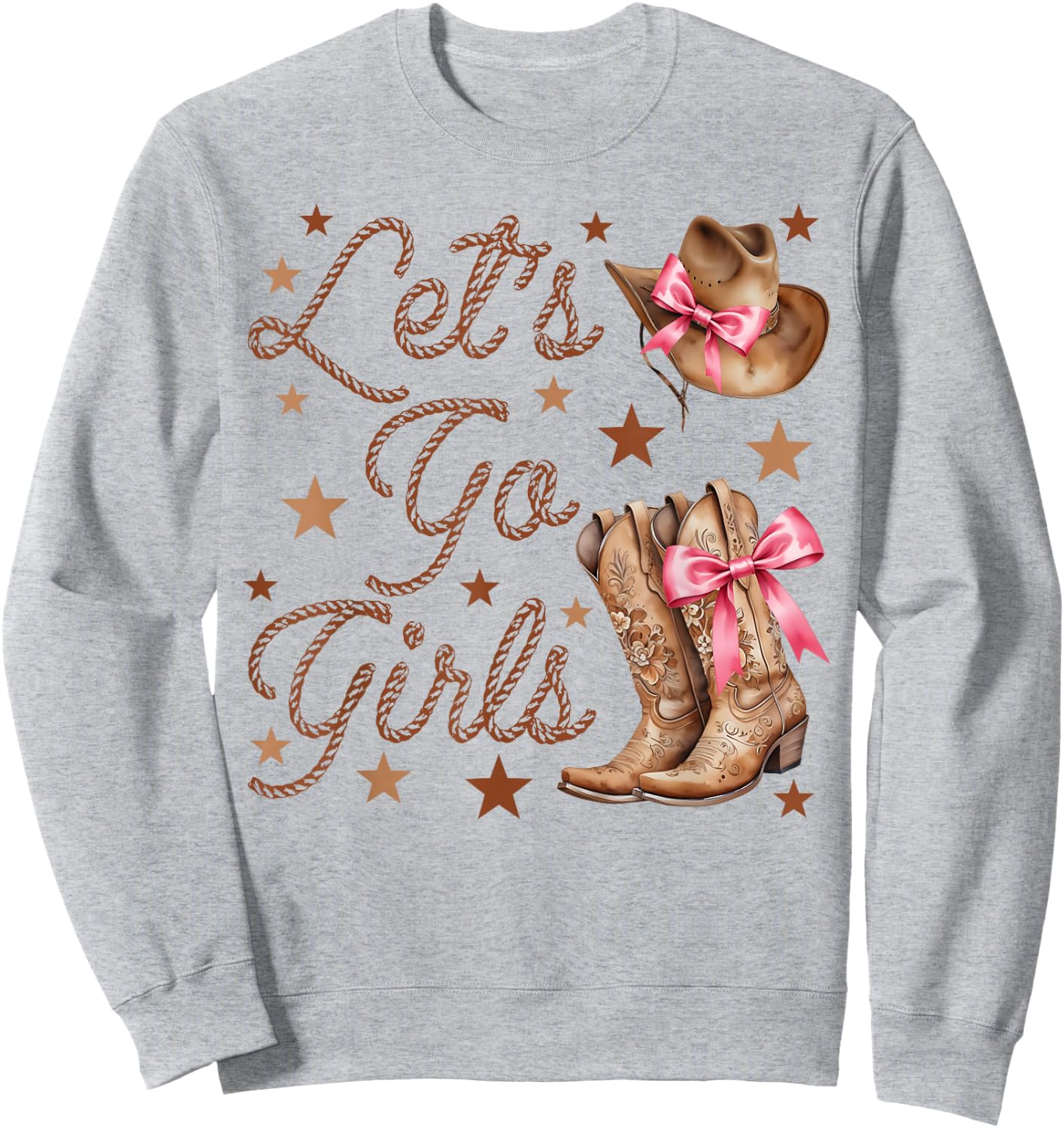 Let's Go Girls Cowgirl Hat Boots Coquette Bow Team Bride Sweatshirt - Sweatshirt | Ash