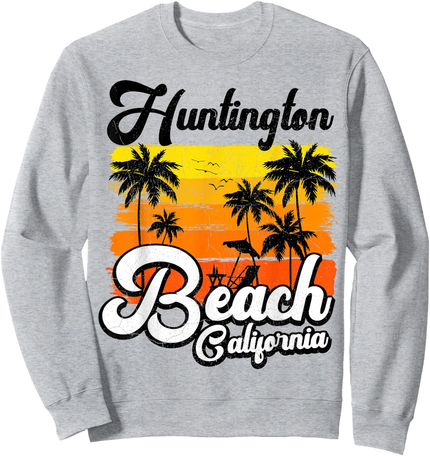 Vintage Palm Tree Beach Vacation California Huntington Beach Sweatshirt - Sweatshirt | Ash