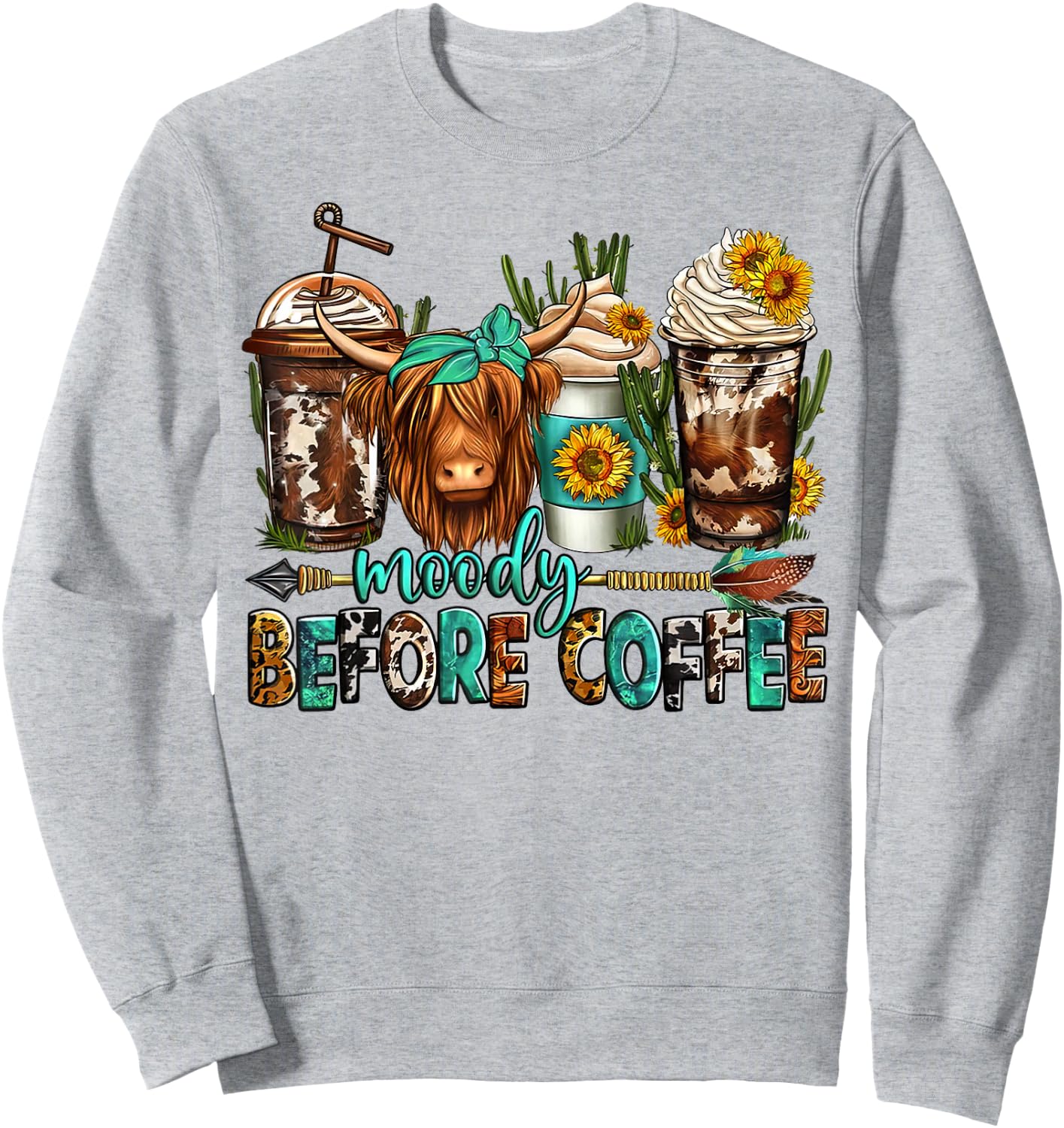 Moody before coffee longhaired cow coffee cups Sweatshirt - Sweatshirt | Ash