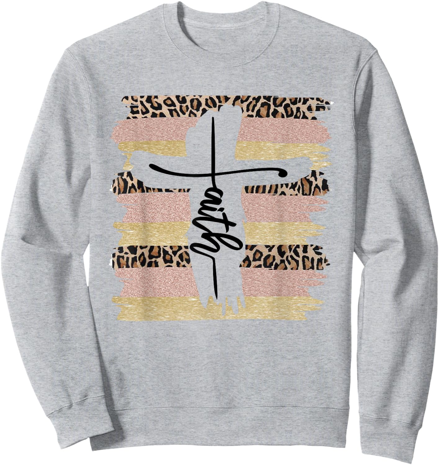 Christian Faith Leopard Cross Ombre Religious Cheetah Sweatshirt - Sweatshirt | Ash