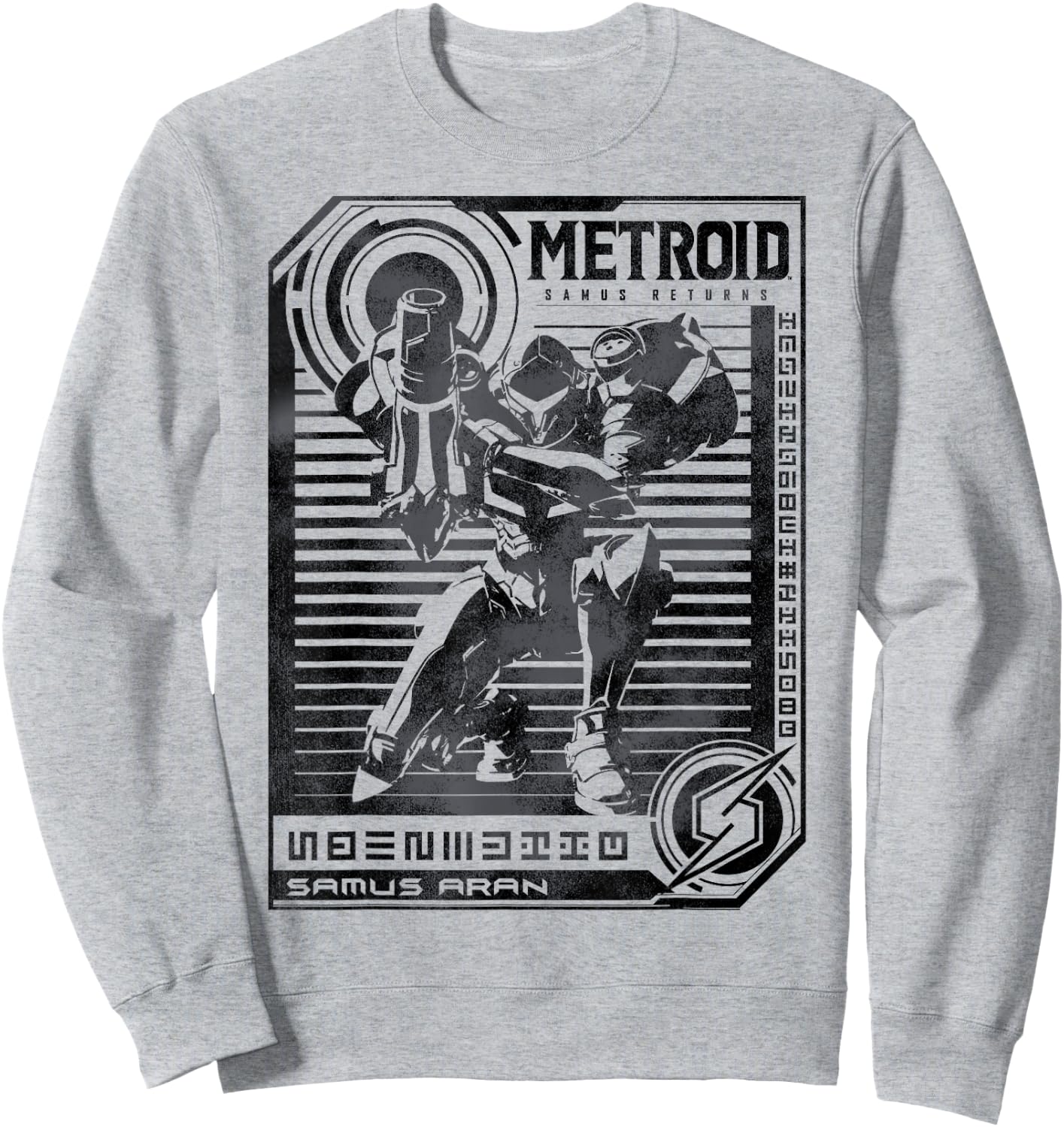 Nintendo Metroid Samus Distressed Poster Graphic Sweatshirt - Sweatshirt | Ash