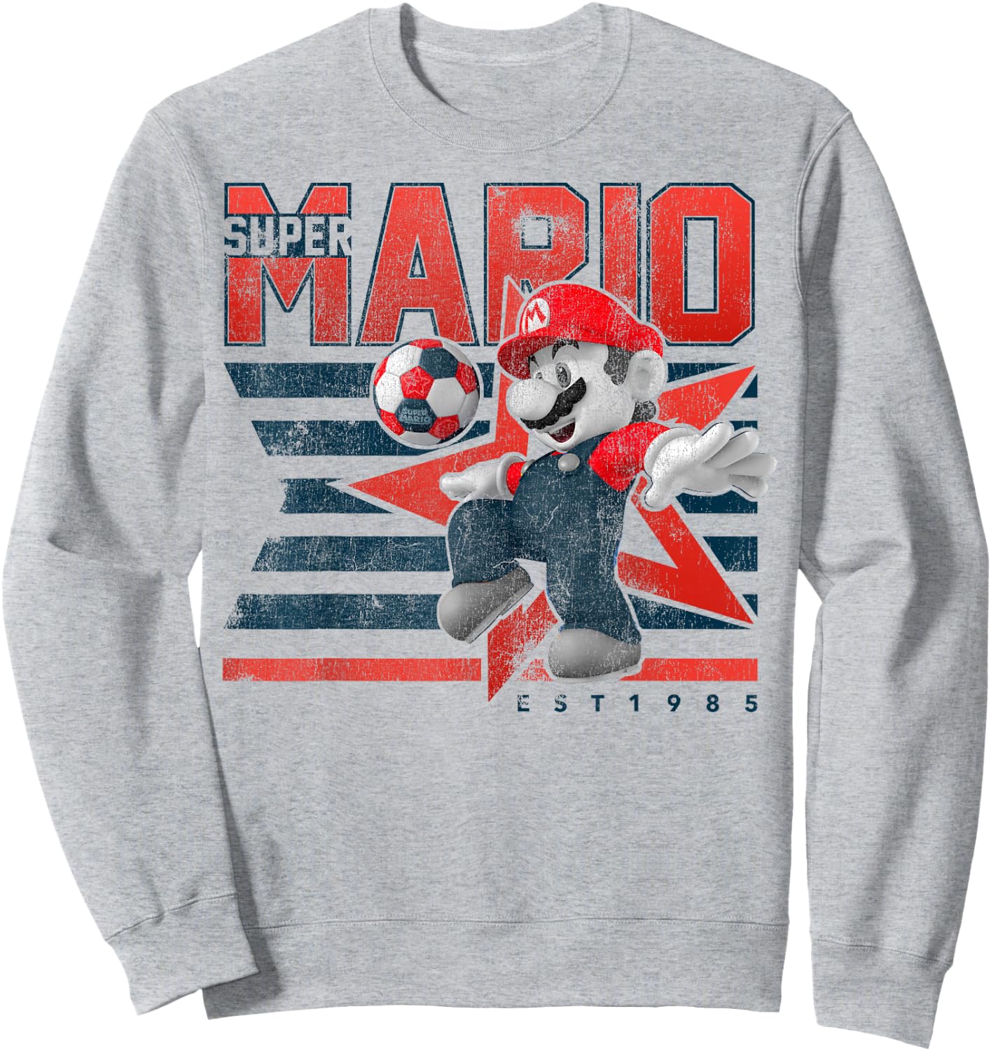 Super Mario Est. 1985 Red White & Blue Soccer Star Flag Sweatshirt - Sweatshirt | Ash