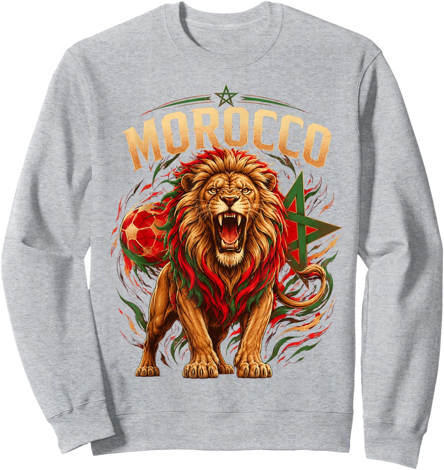 Morocco Flag Red Green Proud Moroccan Men Women Morocco Lion Sweatshirt - Sweatshirt | Ash