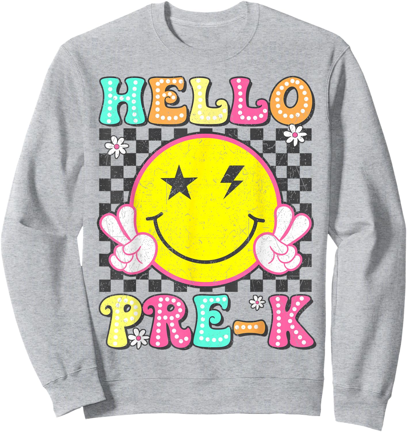 Hello Pre-K Teacher Kids Girl Back To School Prek Groovy Sweatshirt - Sweatshirt | Ash