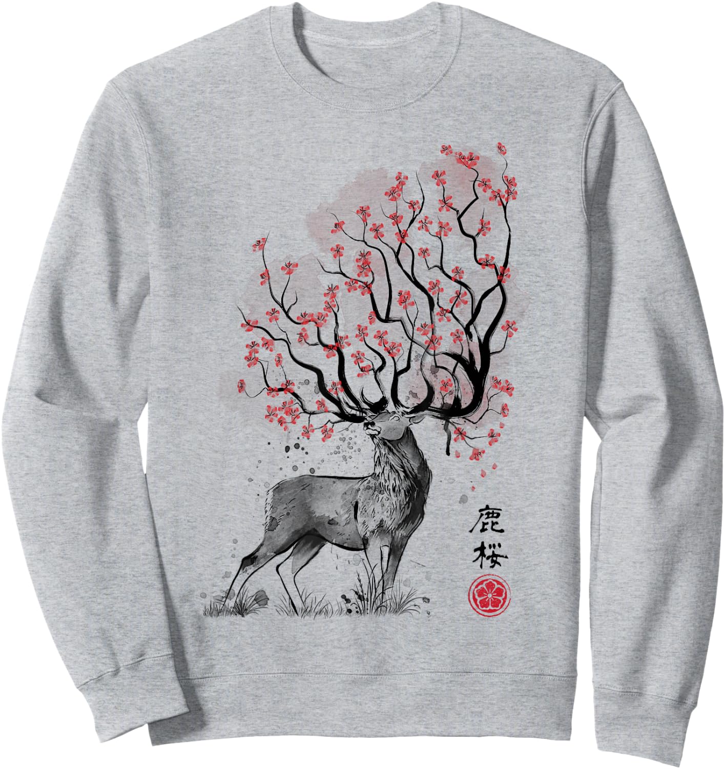 Sakura Deer tree japan sumi-e art Sweatshirt - Sweatshirt | Ash