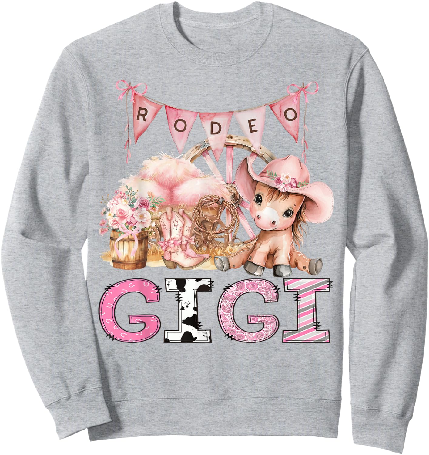 Rodeo Gigi Pink Cowgirl Coquette 1St Birthday Girl Sweatshirt - Sweatshirt | Ash
