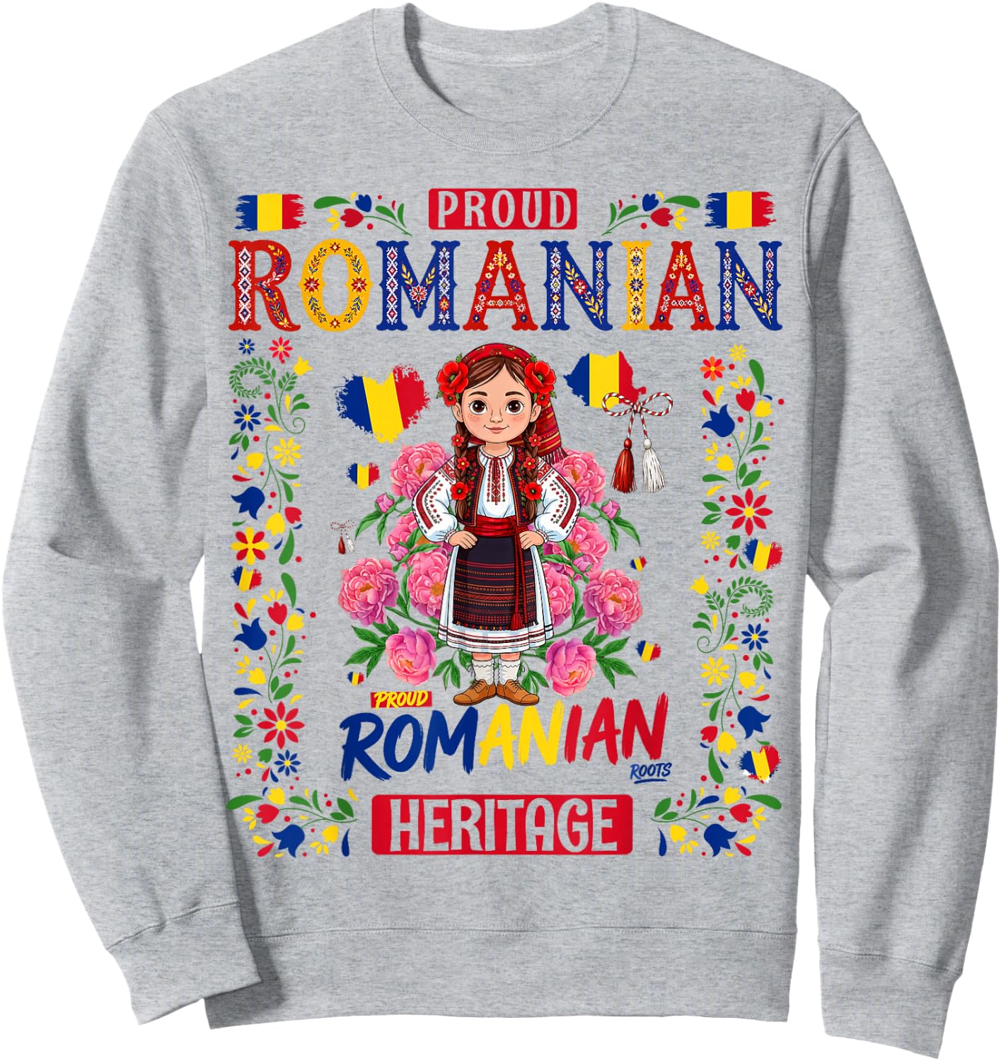 Romanian Flag Outfit Idea for Girls & Romania Folk Themed Sweatshirt - Sweatshirt | Ash