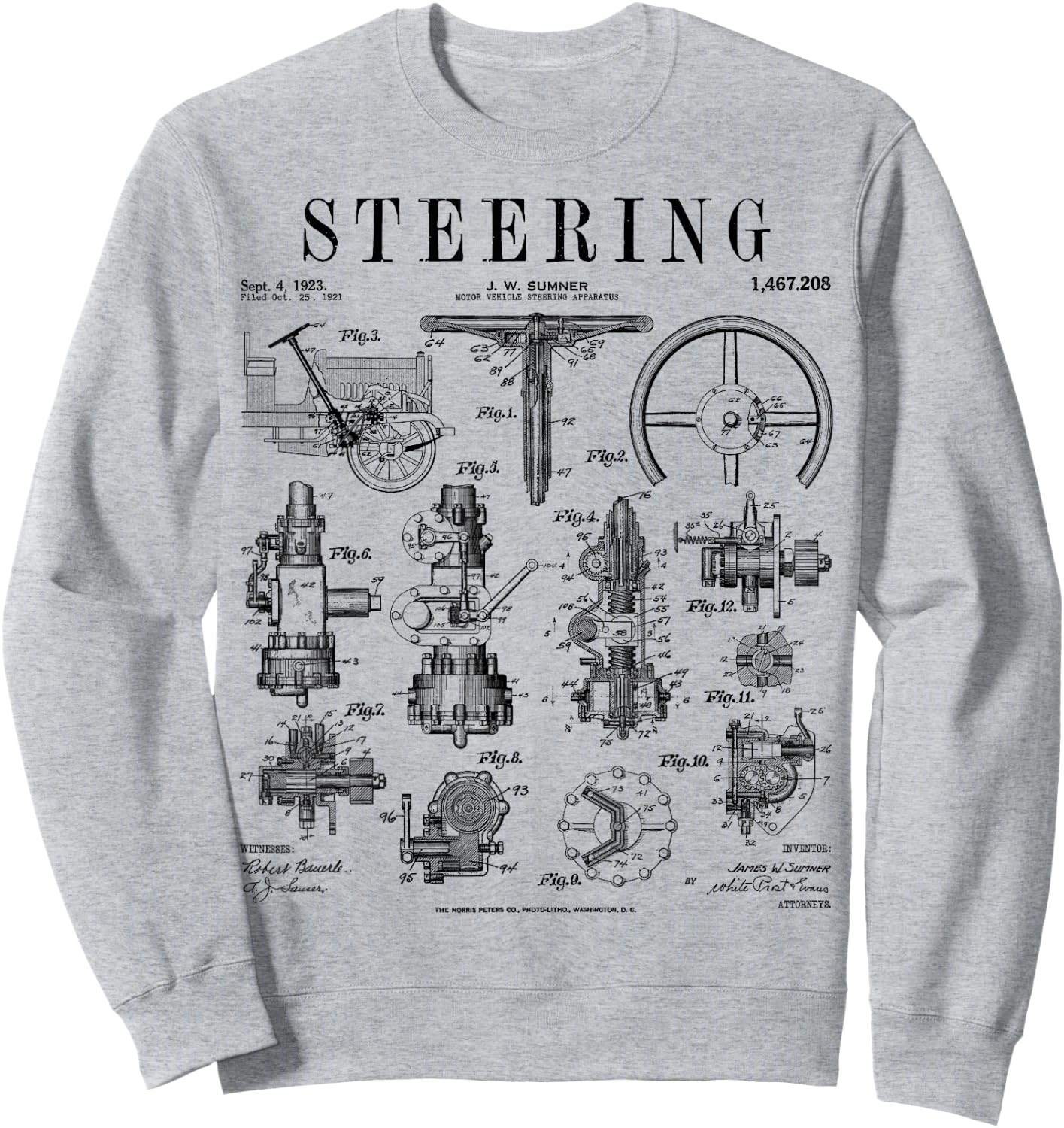 Car Steering Wheel Auto Mechanic Cars Vintage Patent Sweatshirt - Sweatshirt | Ash