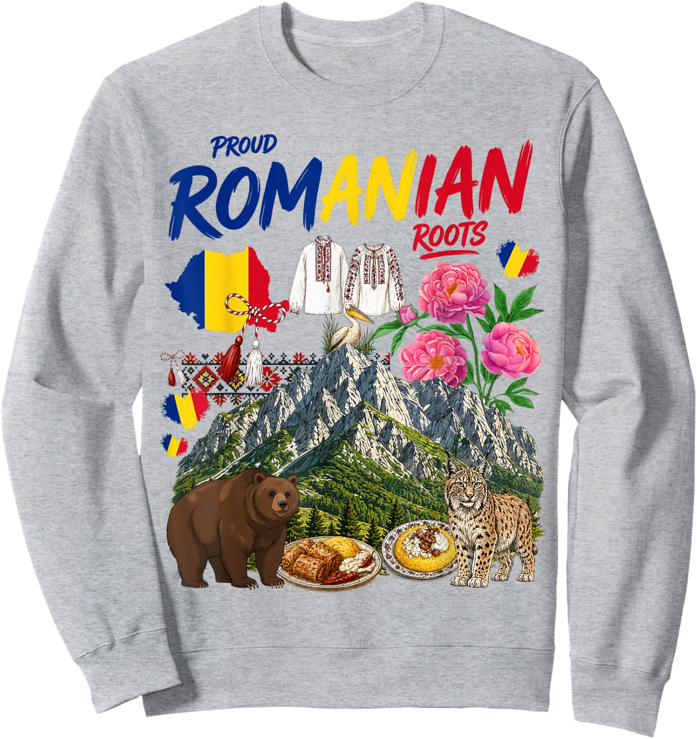 Romania Costume Themed Outfit Idea & Romanian Flag Sweatshirt - Sweatshirt | Ash