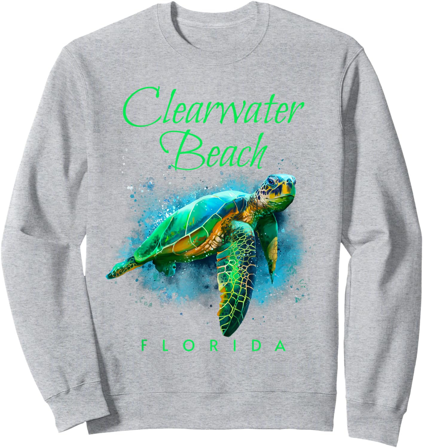 Clearwater Beach Florida Watercolor Sea Turtle Sweatshirt - Sweatshirt | Ash
