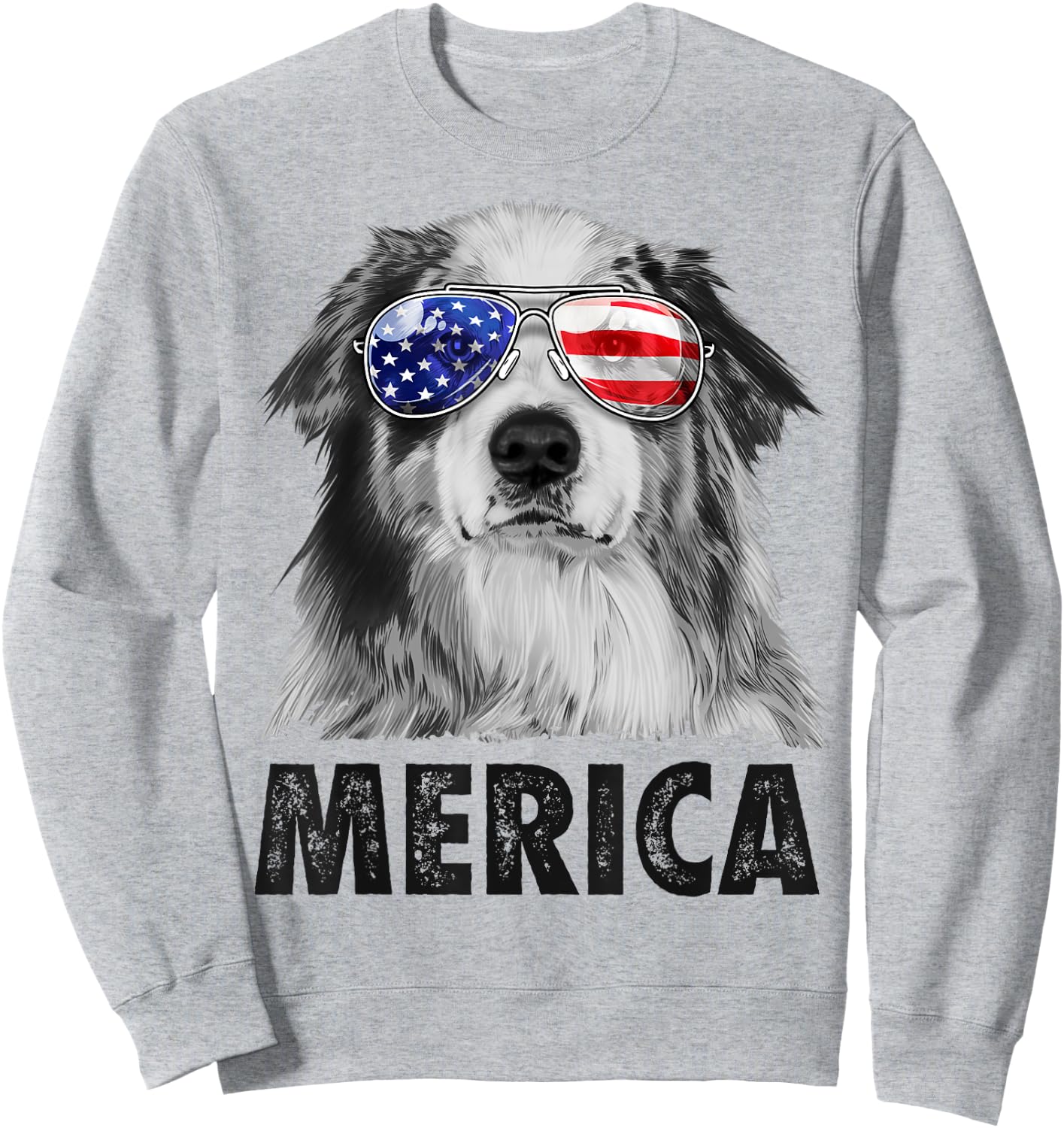 Aussie Australian Shepherd 4th of July Merica American Flag Sweatshirt - Sweatshirt | Ash