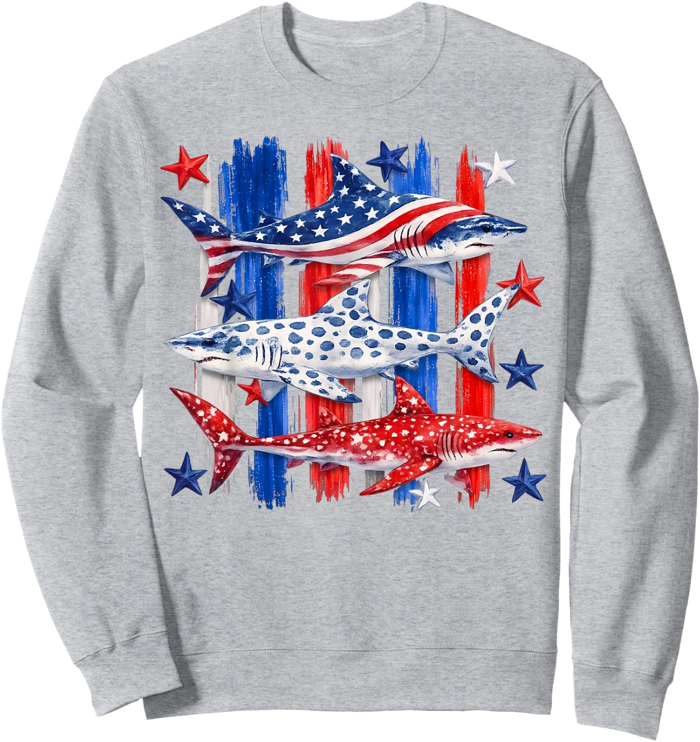 Patriotic USA American Flag Shark Stars and Stripes Men Boys Sweatshirt - Sweatshirt | Ash
