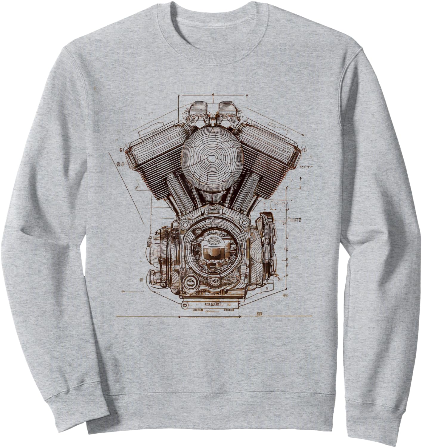 Motorcycle V-Twin Engine Blueprint Diagram Biker Graphic Sweatshirt - Sweatshirt | Ash