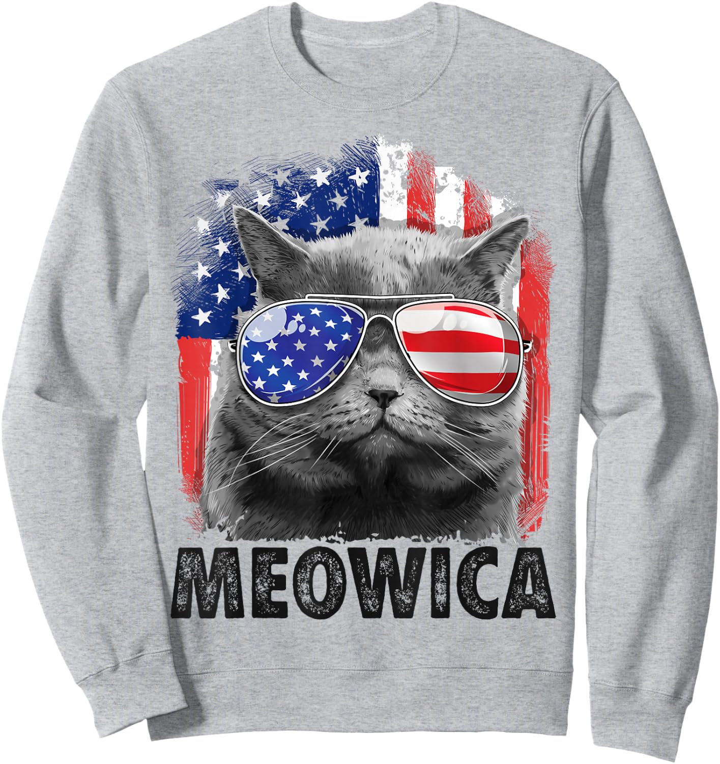 Cat 4th of July Shirts Meowica Merica Men USA American Flag Sweatshirt - Sweatshirt | Ash