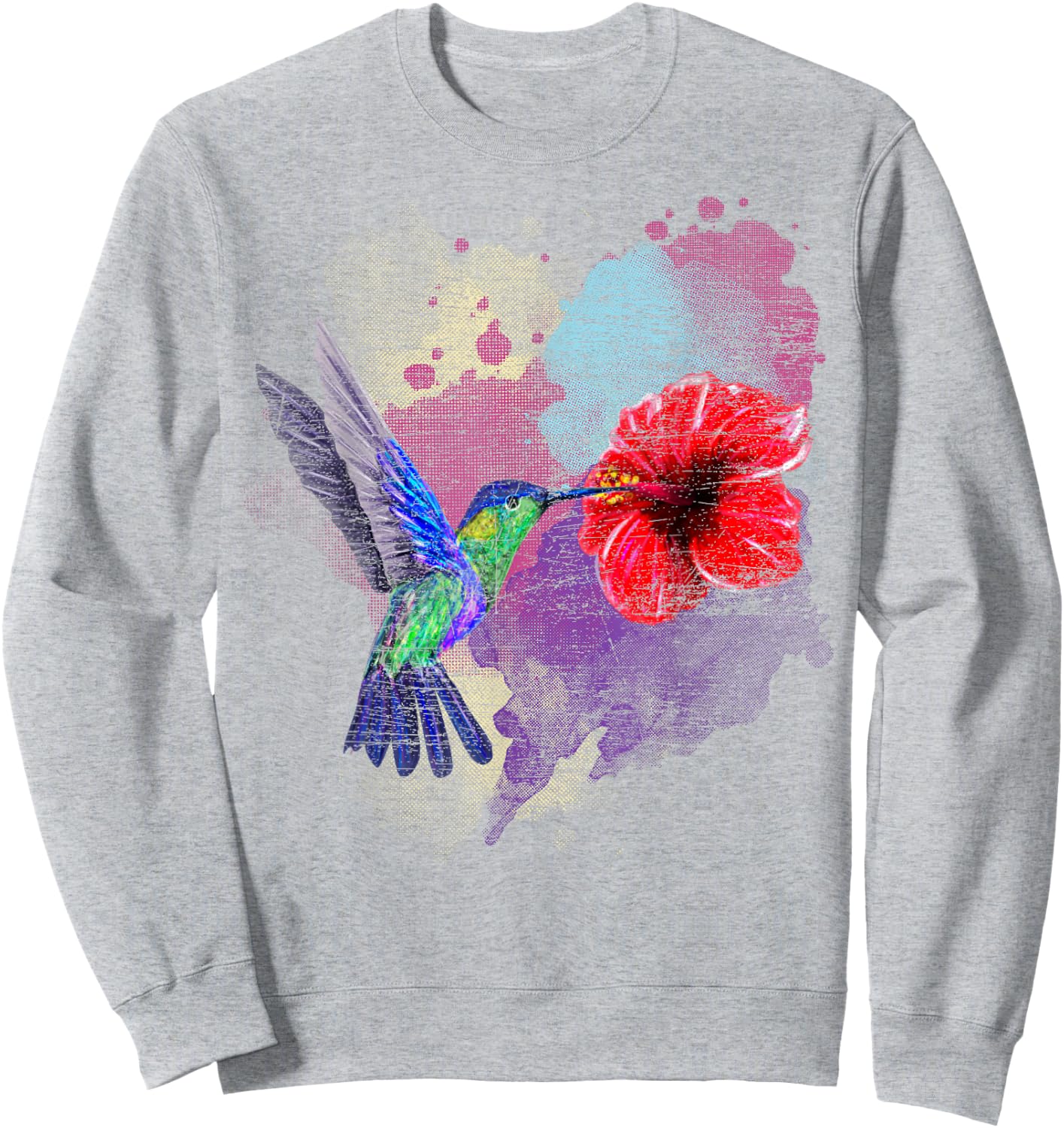 Vintage Pretty Bird Animal Hibiscus Flower Hummingbird Sweatshirt - Sweatshirt | Ash
