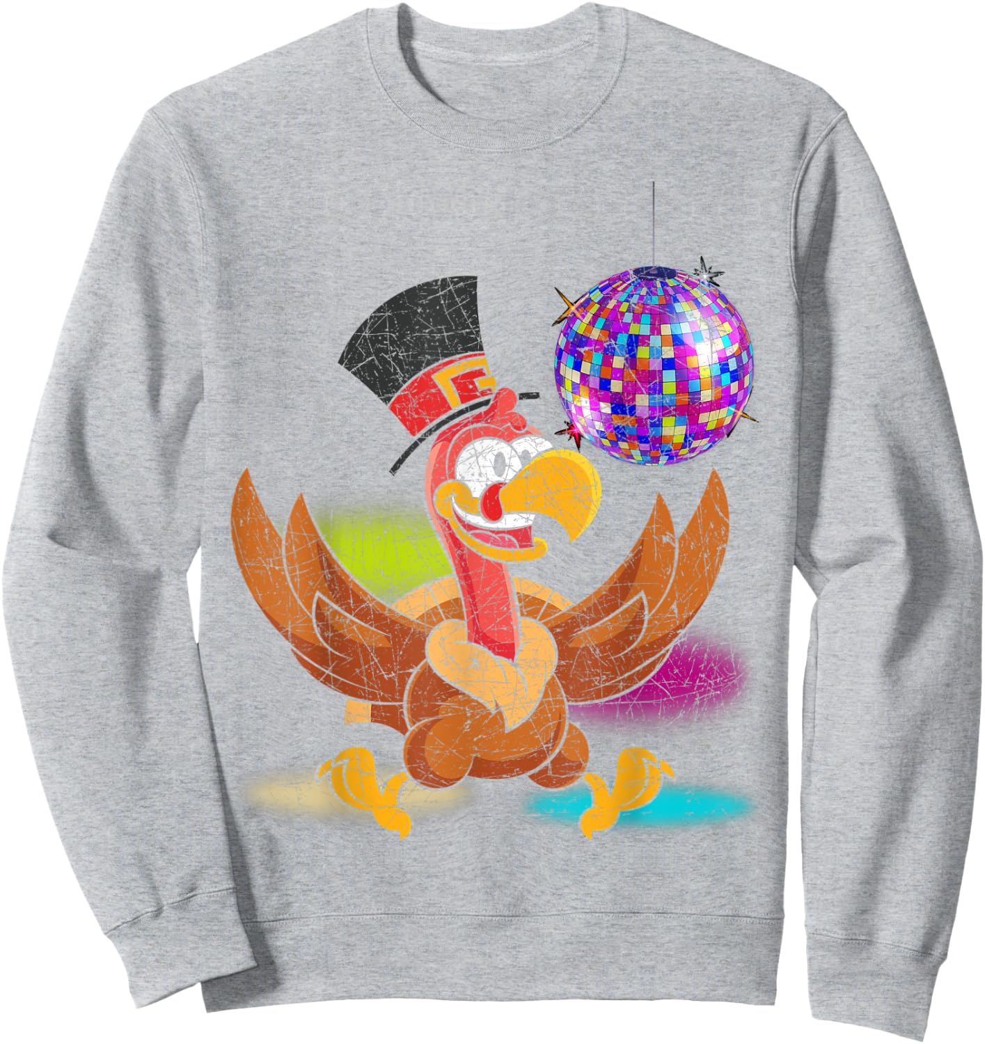 Disco Ball Thanksgiving Festive Dinner Party Turkey Sweatshirt - Sweatshirt | Ash