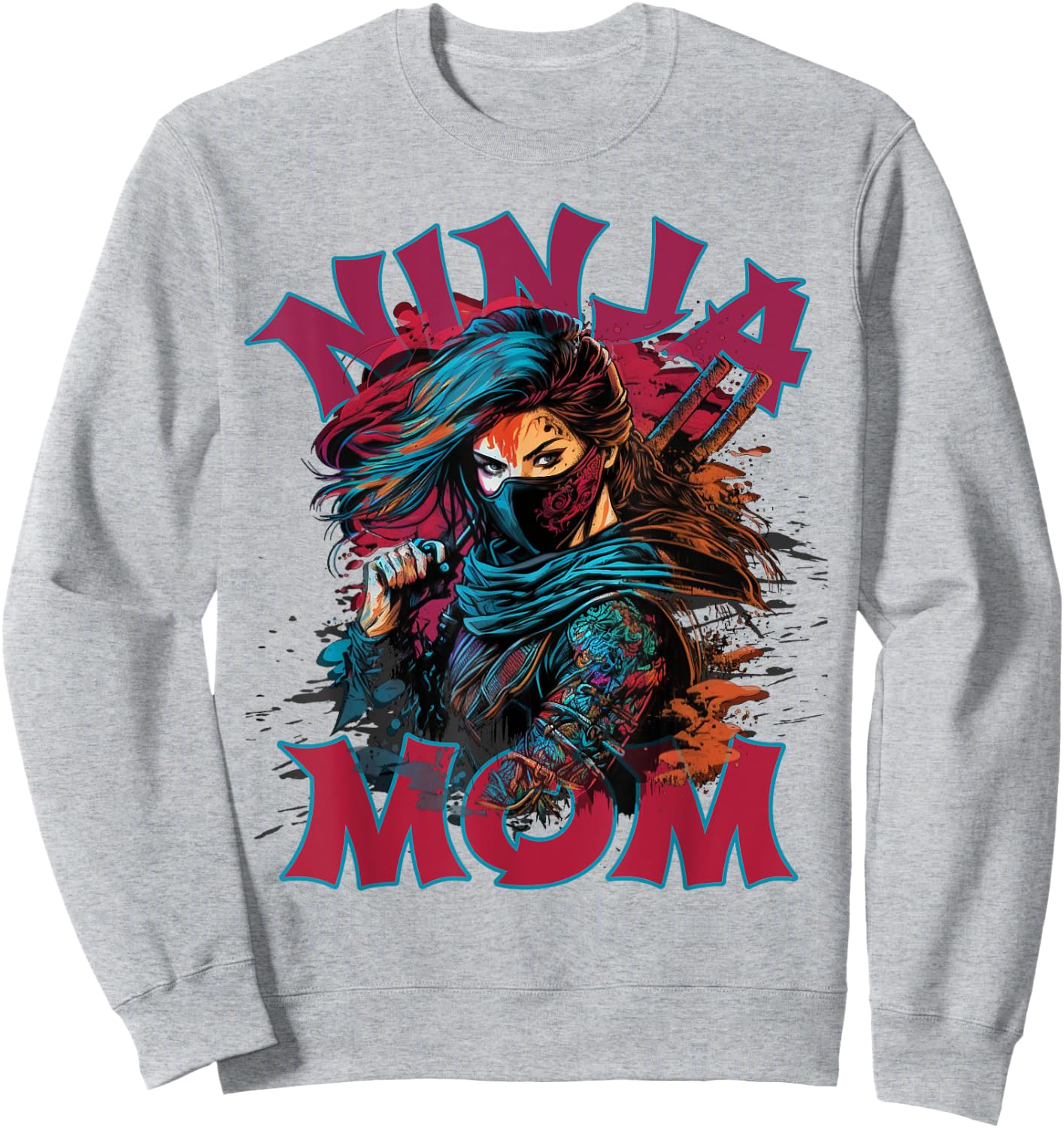 Pink NINJA MOM New Mama Funny Multitasking WFH Baby Birthday Sweatshirt - Sweatshirt | Ash