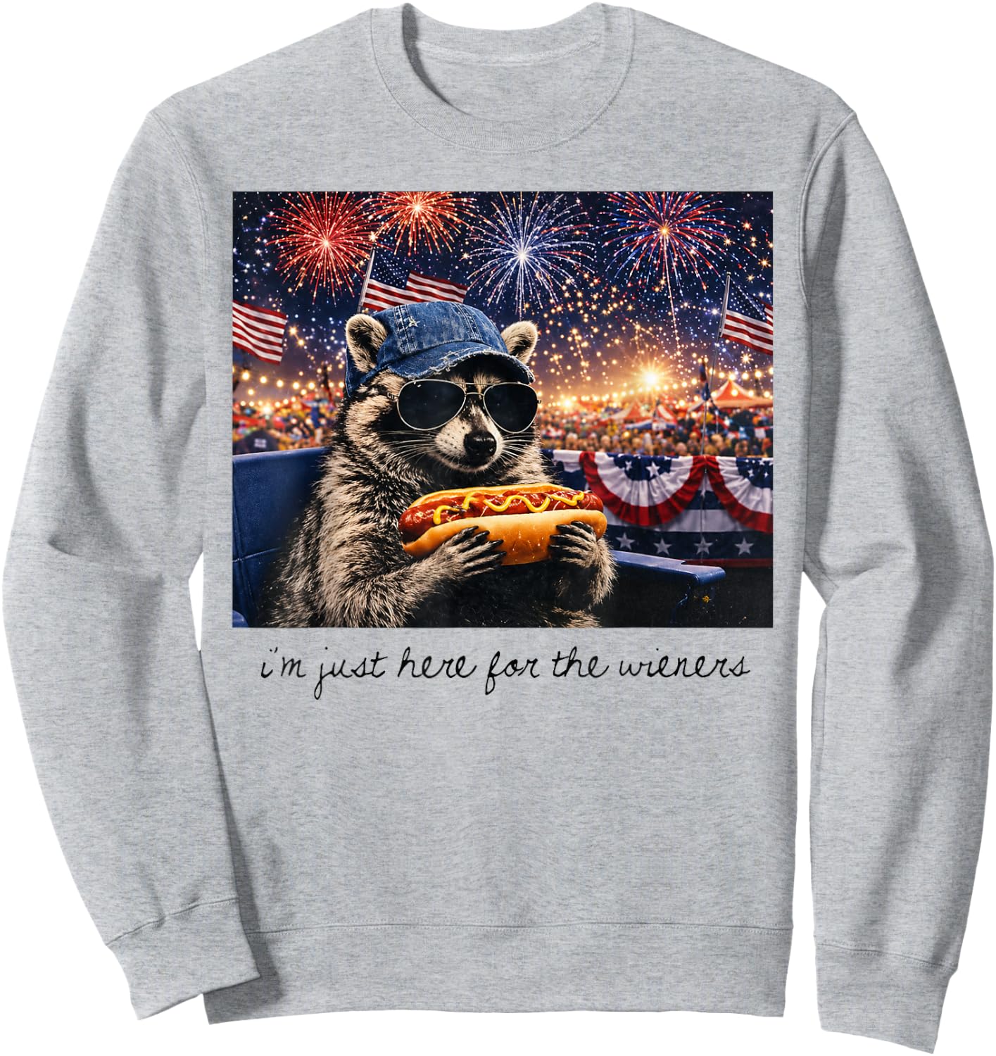 I'm Just Here for The Wieners Funny Raccoon Hot Dog Art Sweatshirt - Sweatshirt | Ash