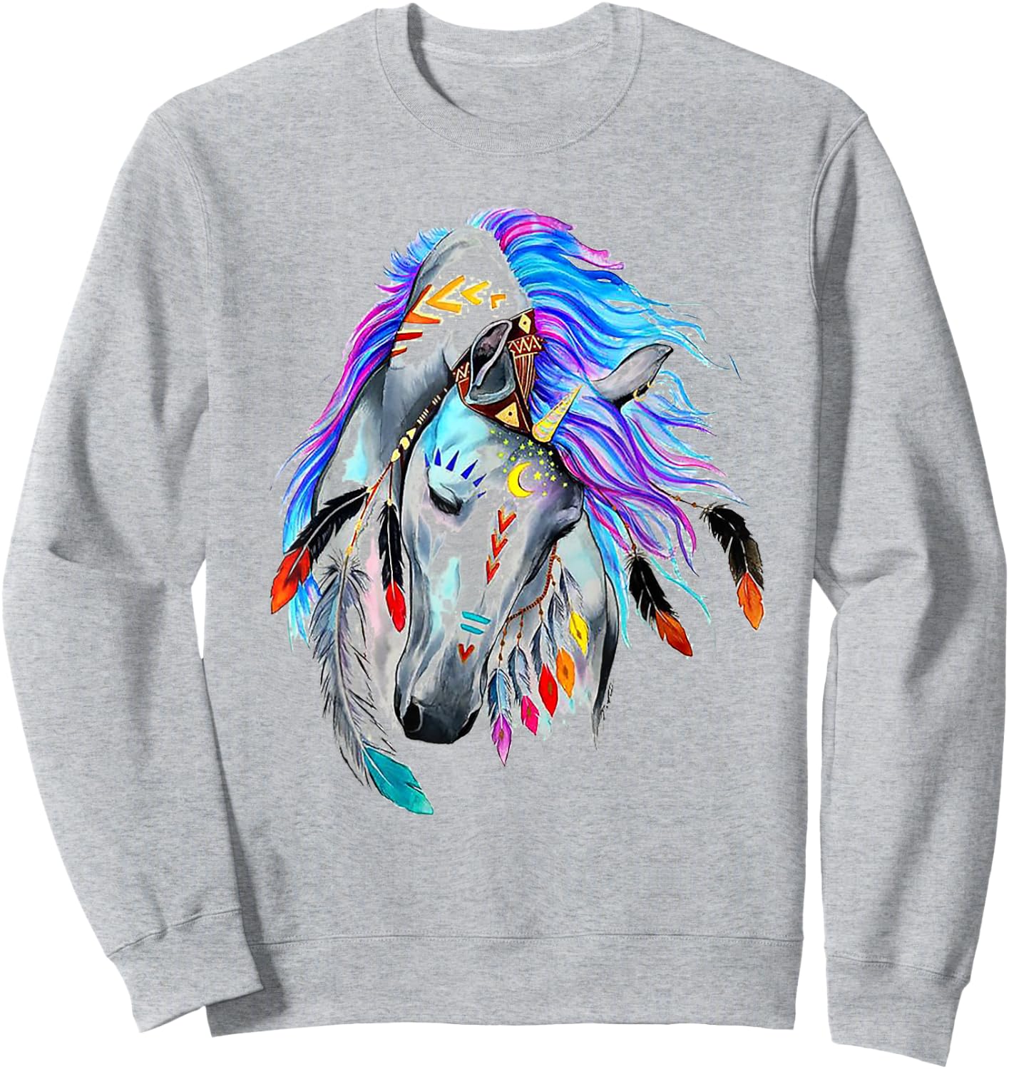 Wind Horse Indian Tribal Art Native American Horse Lovers Sweatshirt - Sweatshirt | Ash