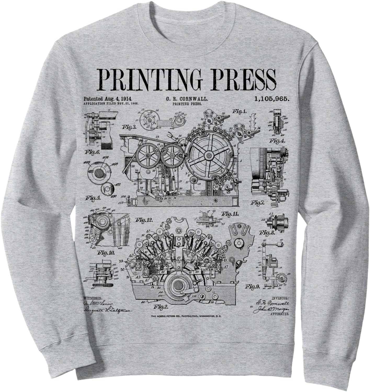 Book Printing Press Newspaper Printer Vintage Patent Print Sweatshirt - Sweatshirt | Ash