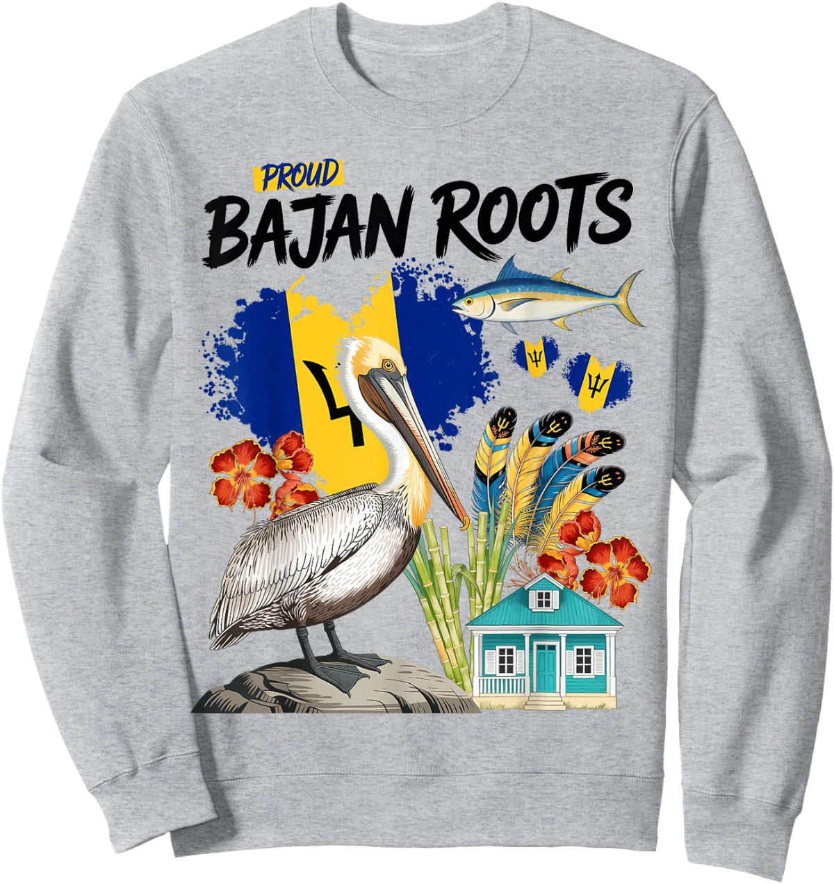 Bajan Flag Costume Outfit Idea & Barbados Themed Sweatshirt - Sweatshirt | Ash