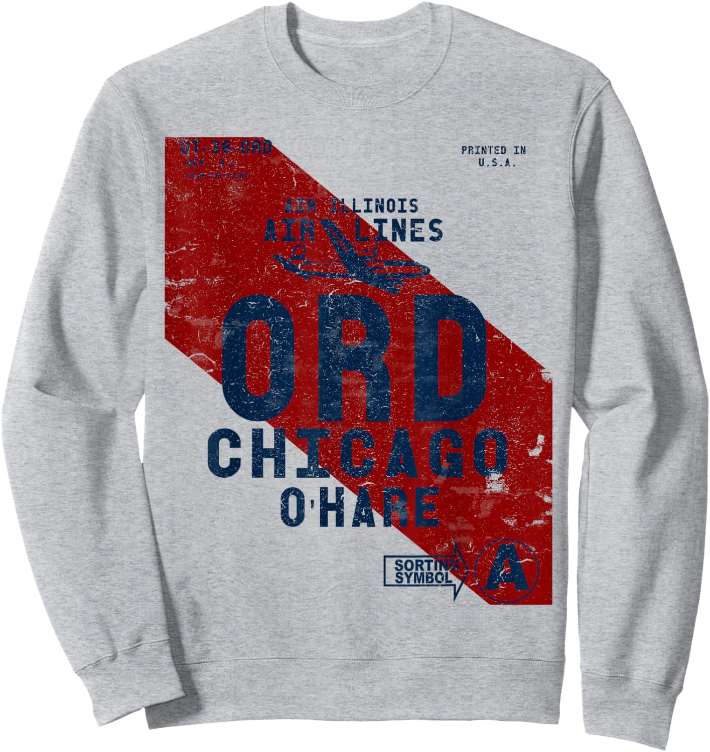 ORD Chicago O'Hare Airport Vintage Airline Tag Series Sweatshirt - Sweatshirt | Ash