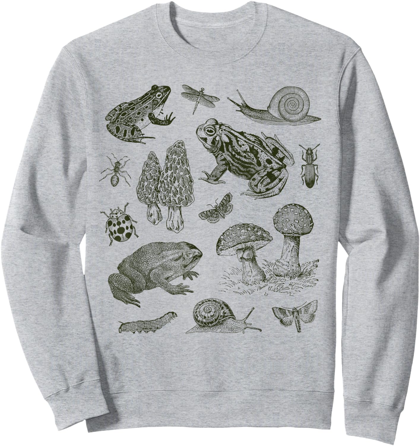 Frog Mushroom 90s Vintage Dark Academia Aesthetic Biology Sweatshirt - Sweatshirt | Ash