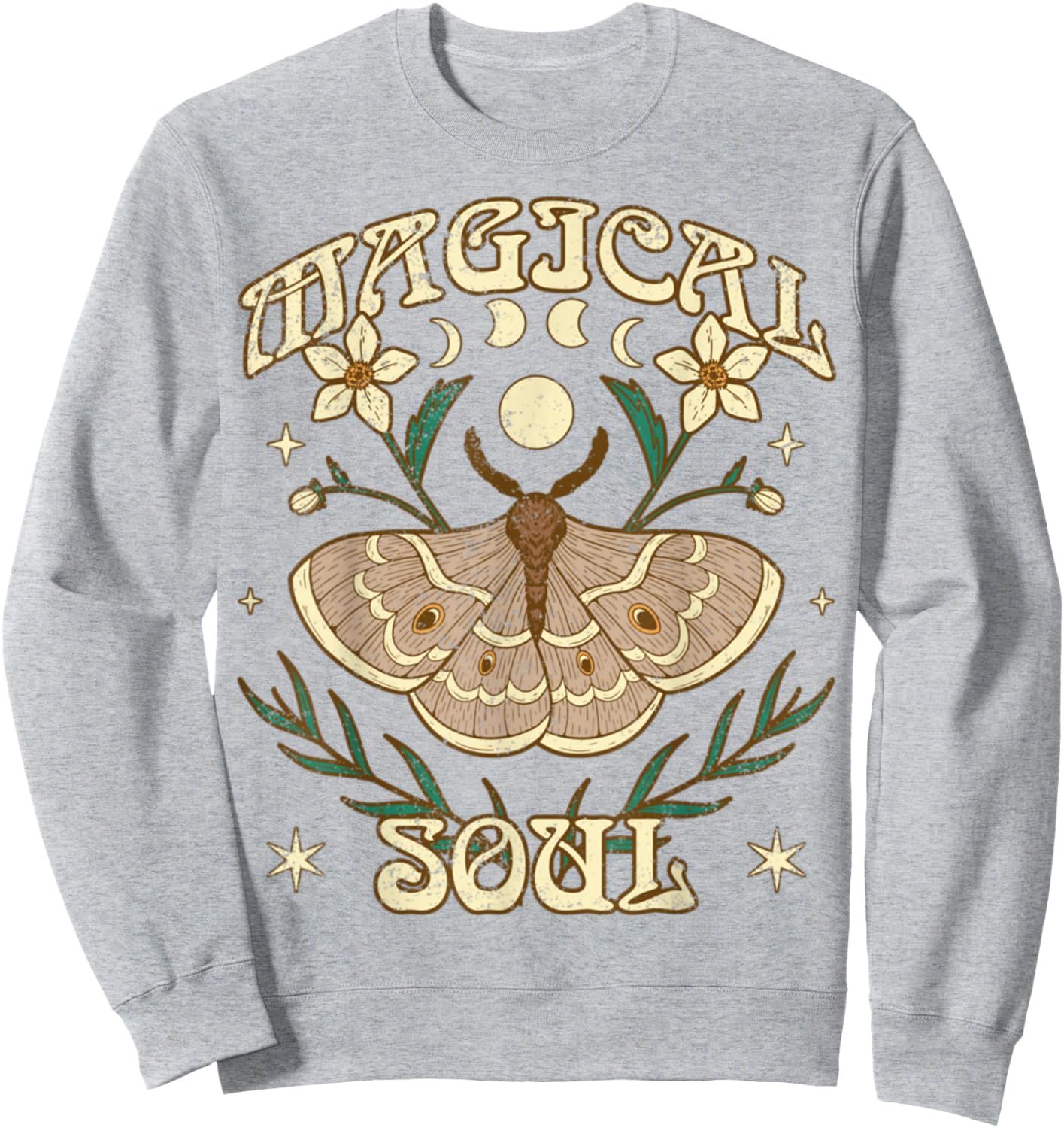 Bohemian Boho Lunar Moth Moon Phases Vintage - Magical Soul Sweatshirt - Sweatshirt | Ash